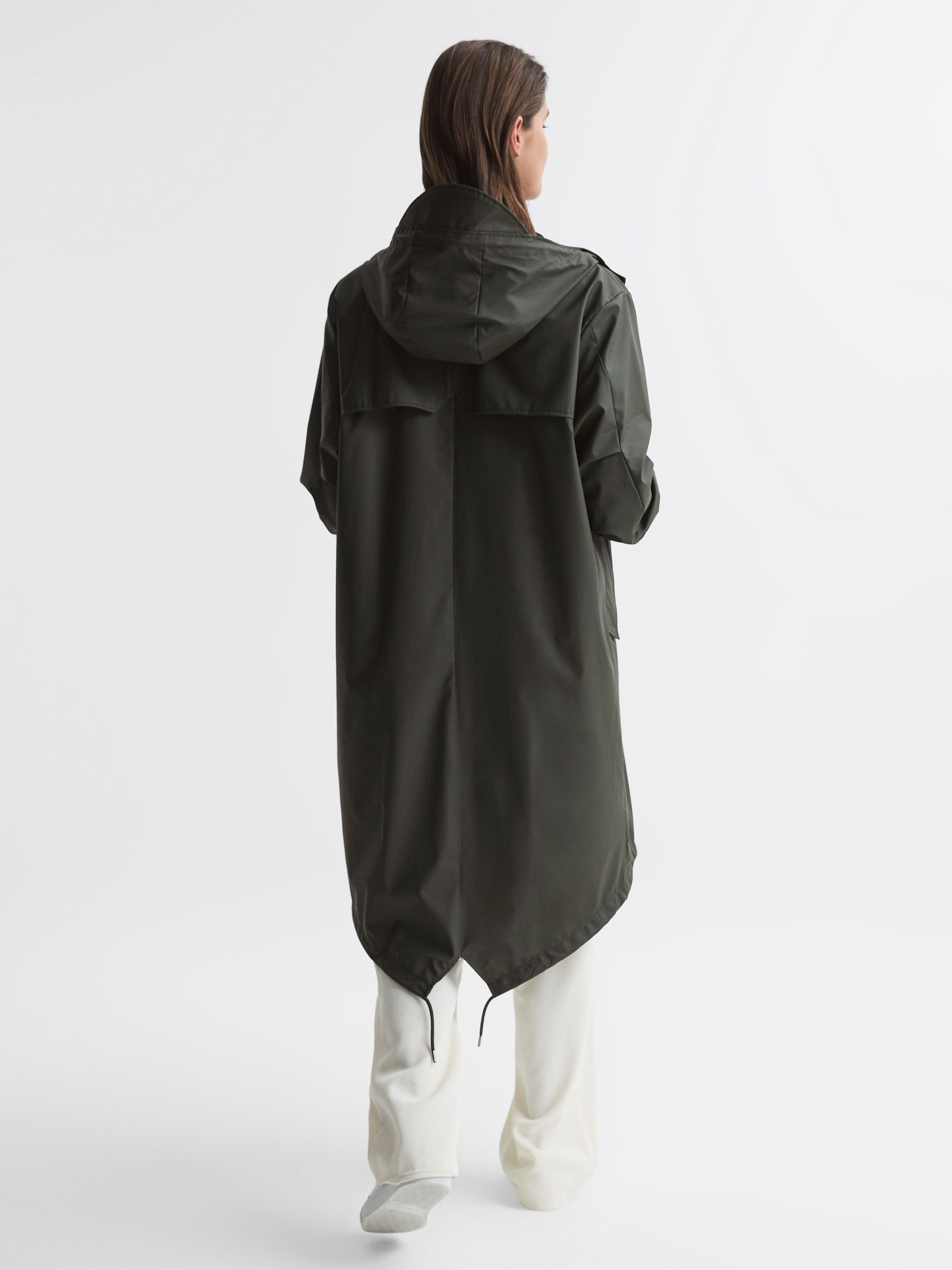 Reiss Rains Fishtail Parka in Dark Green | REISS