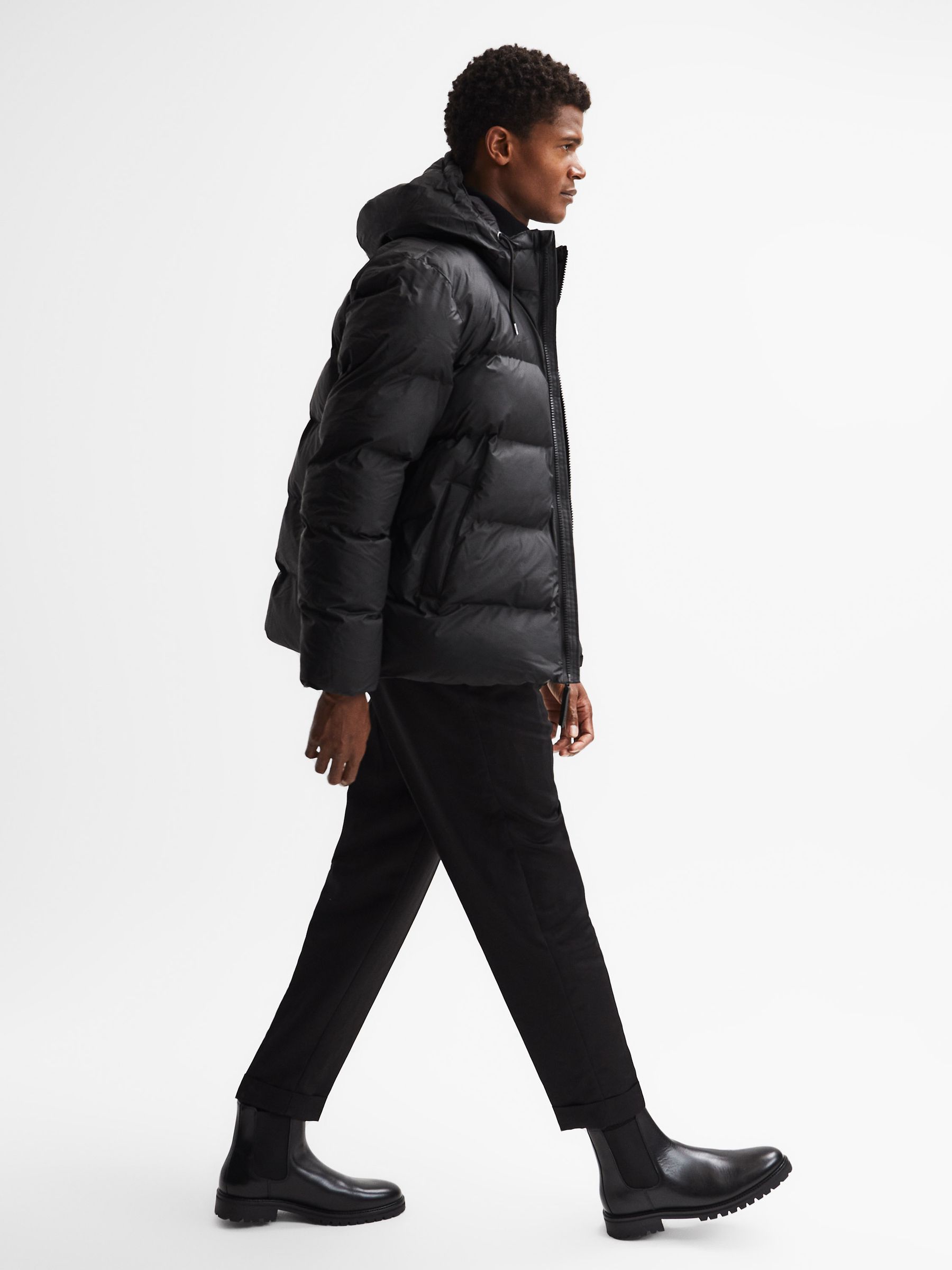 Rains Hooded Puffer Jacket in Black - Image 3 of 5