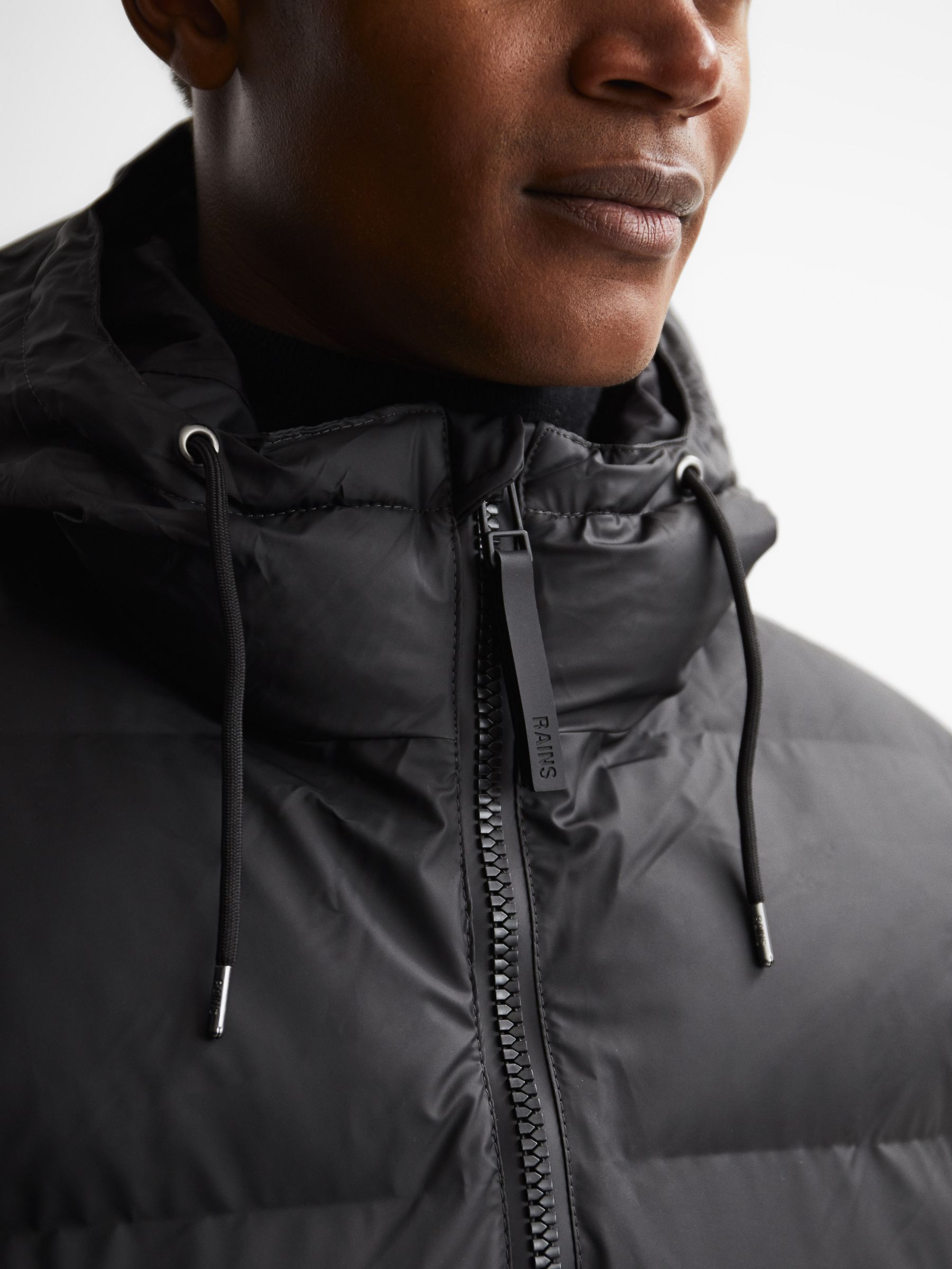 Rains Hooded Puffer Jacket in Black - Image 4 of 5