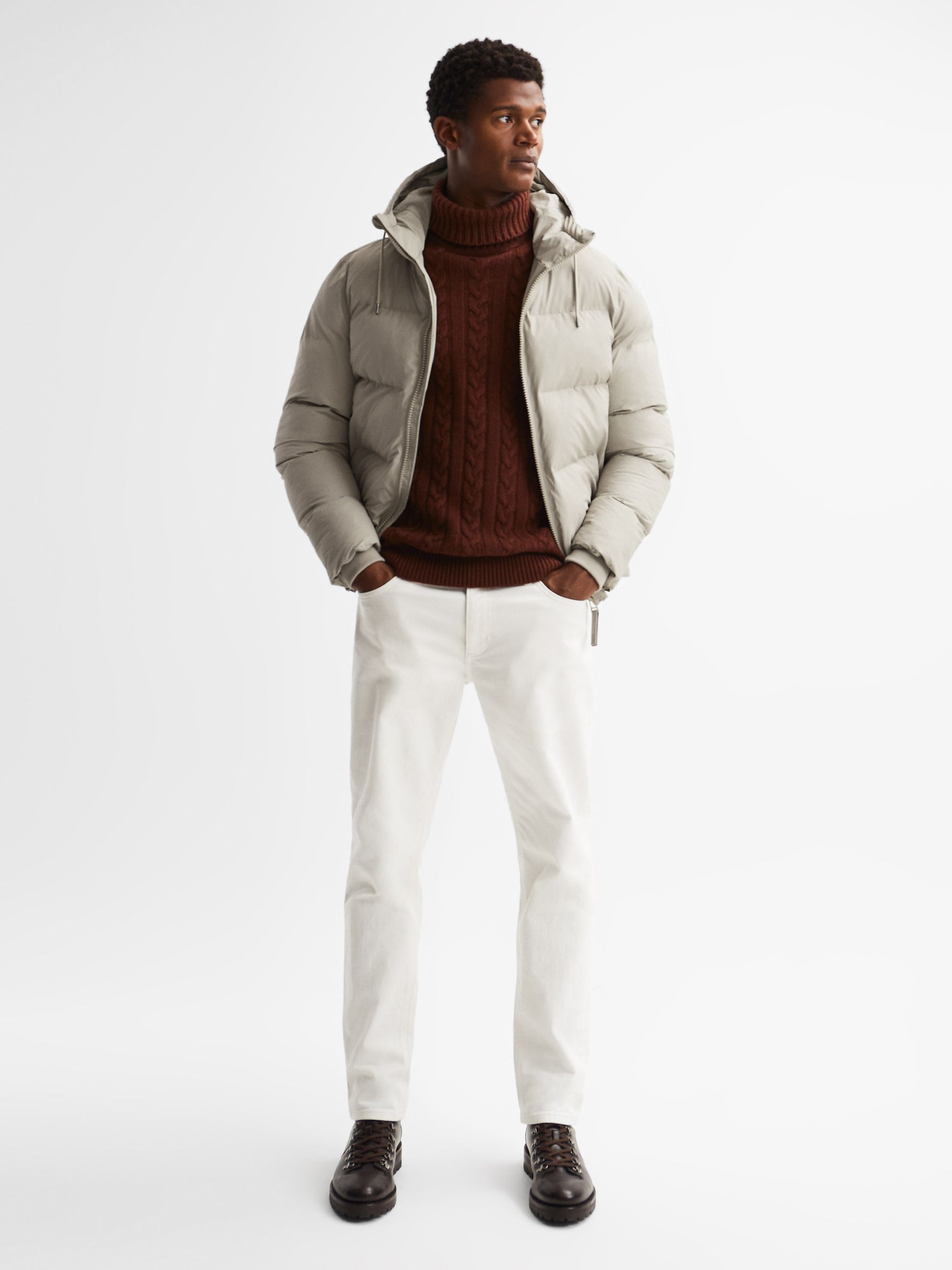 Rains Hooded Puffer Jacket in Putty - Image 3 of 4