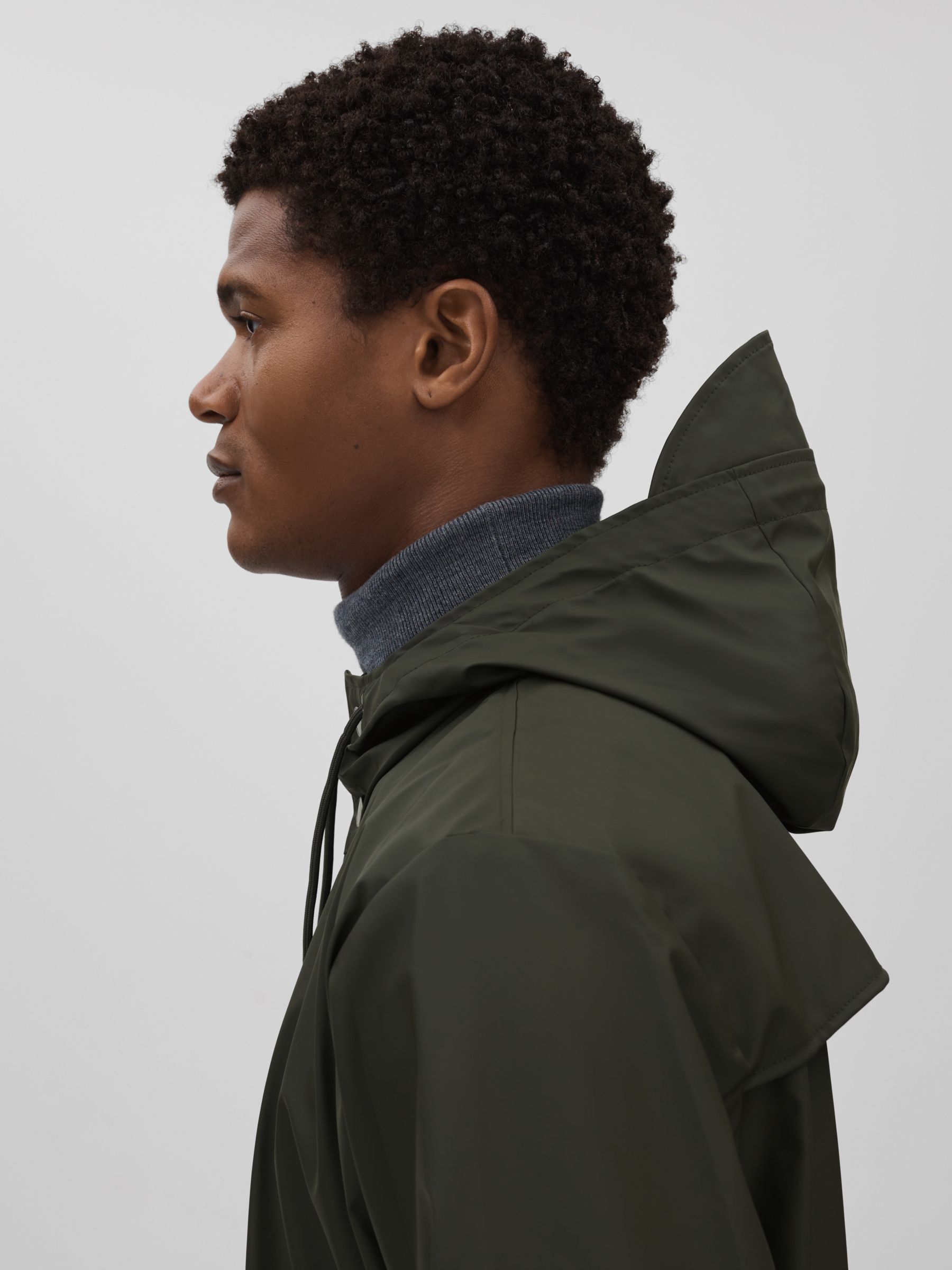 Rains Longline Hooded Raincoat in Dark Green - Image 4 of 6
