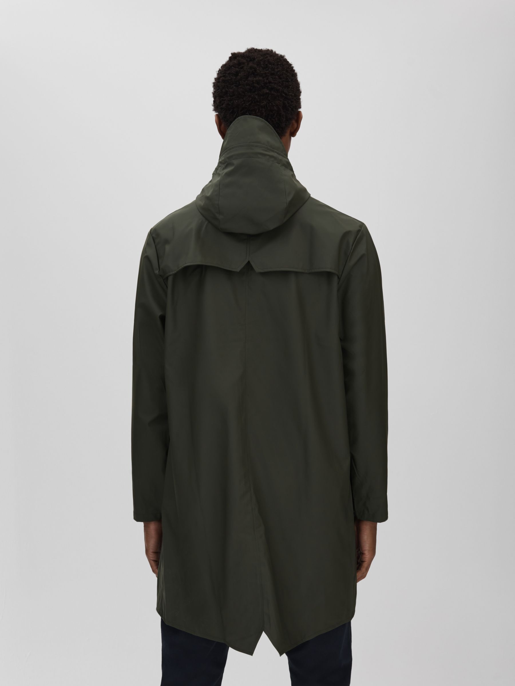 Rains Longline Hooded Raincoat in Dark Green - Image 5 of 6