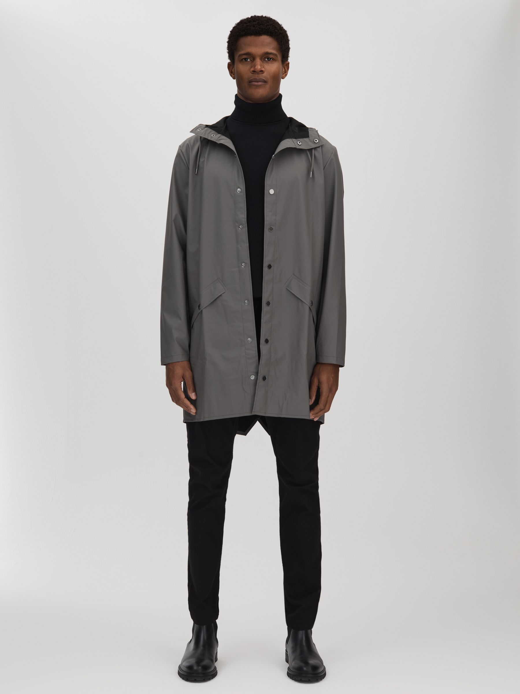 Rains Longline Hooded Raincoat in Slate - Image 1 of 5