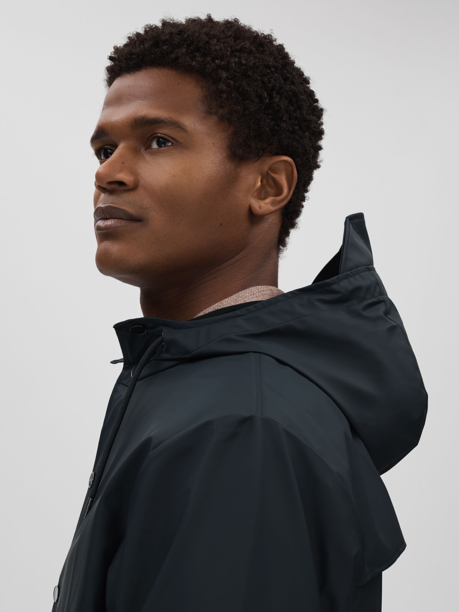 Rains Longline Hooded Raincoat in Navy - Image 5 of 7