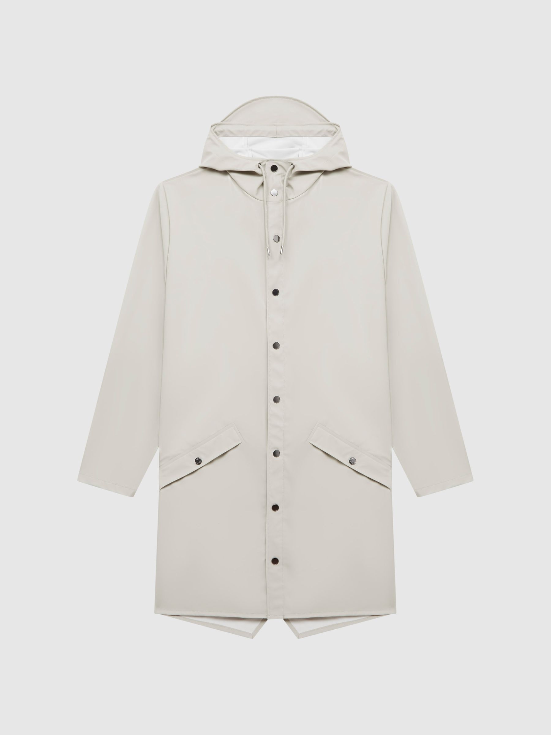Rains Longline Hooded Raincoat in Putty - Image 2 of 5
