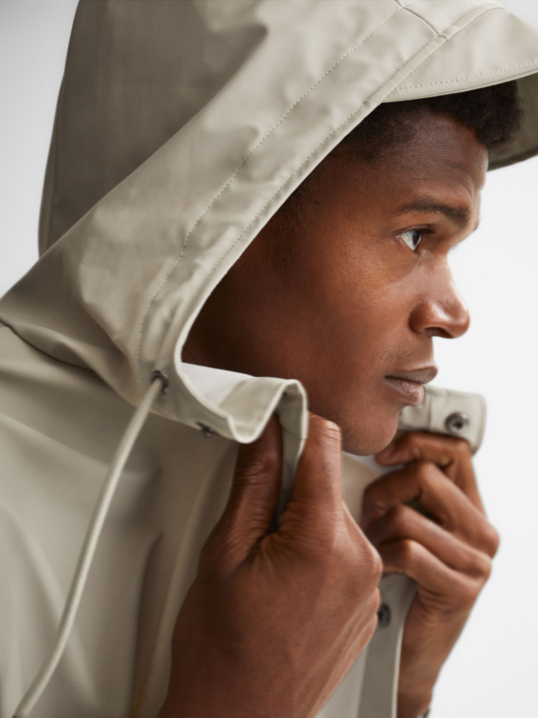 Rains Longline Hooded Raincoat in Putty - Image 3 of 5