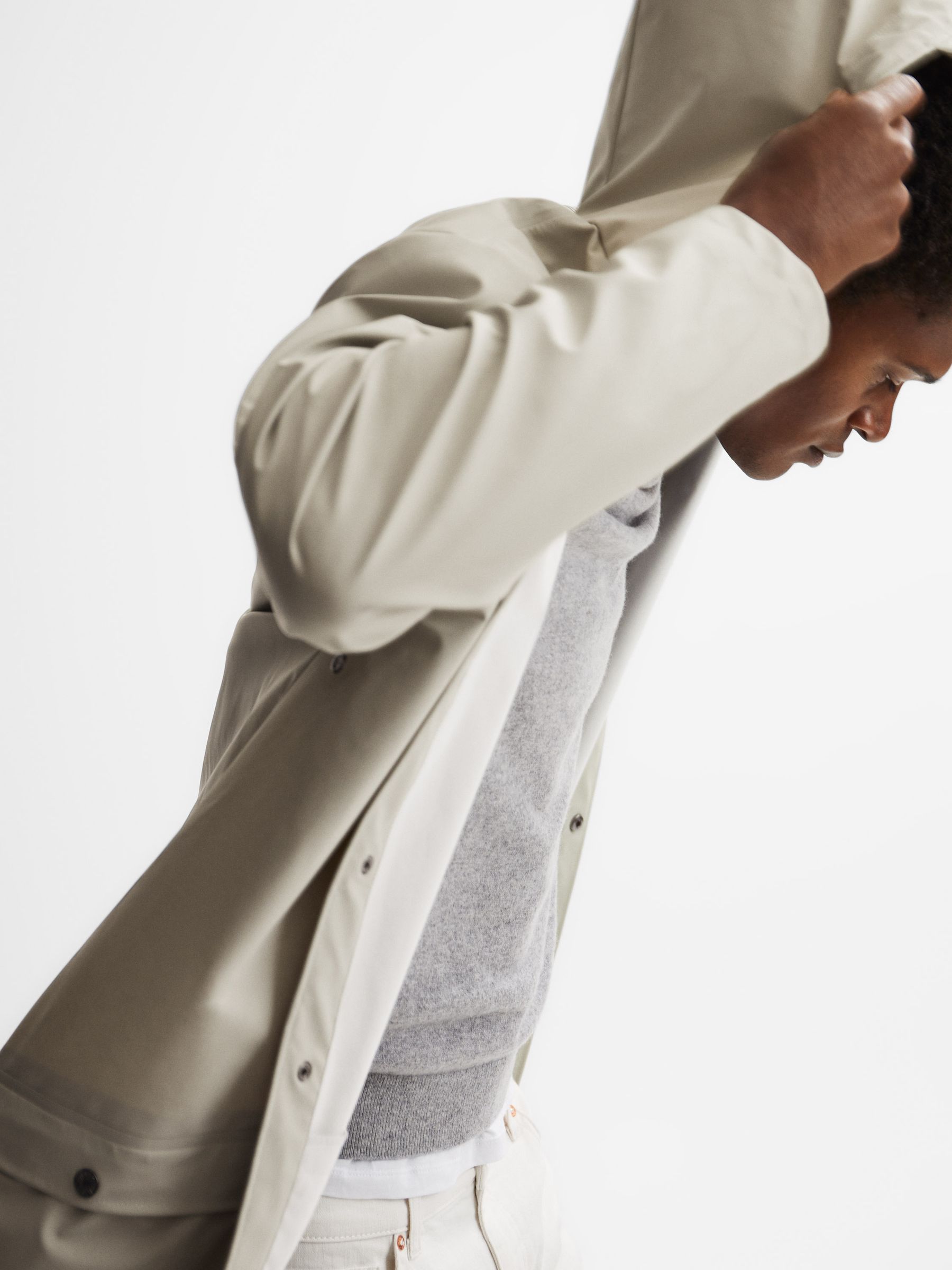 Rains Longline Hooded Raincoat in Putty - Image 4 of 5