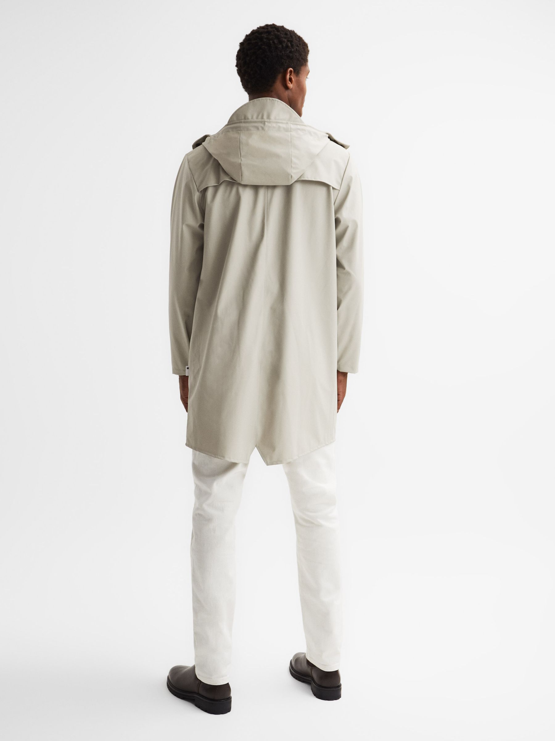 Rains Longline Hooded Raincoat in Putty - Image 5 of 5