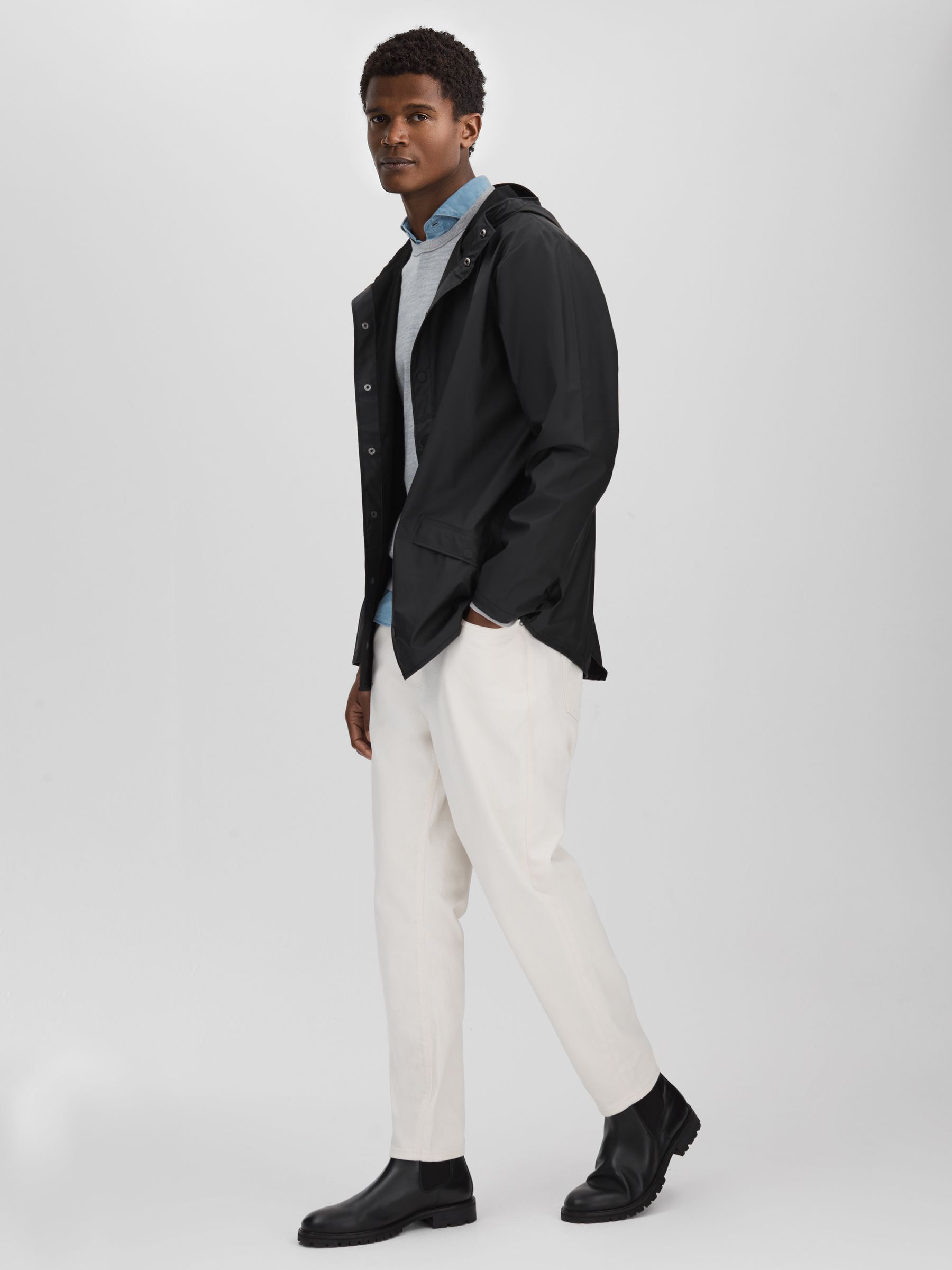 Rains Unisex Hooded Raincoat in Black - Image 3 of 6