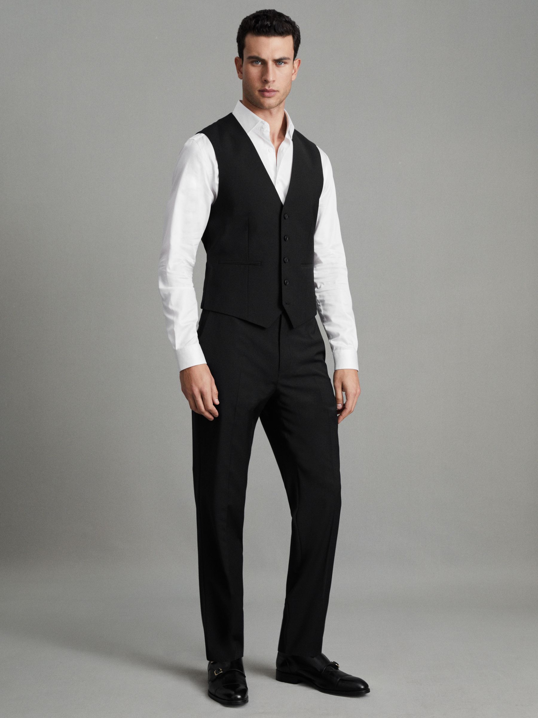 Modern Fit Wool Blend Waistcoat in Black - Image 3 of 8