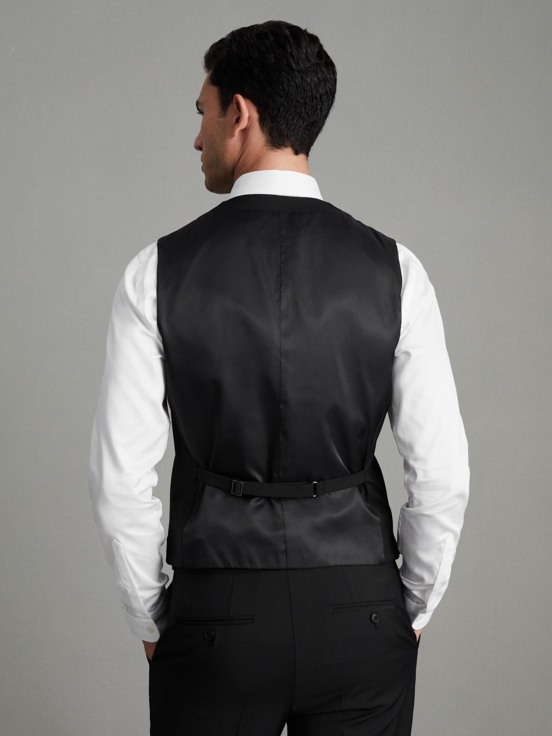 Modern Fit Wool Blend Waistcoat in Black - Image 4 of 8