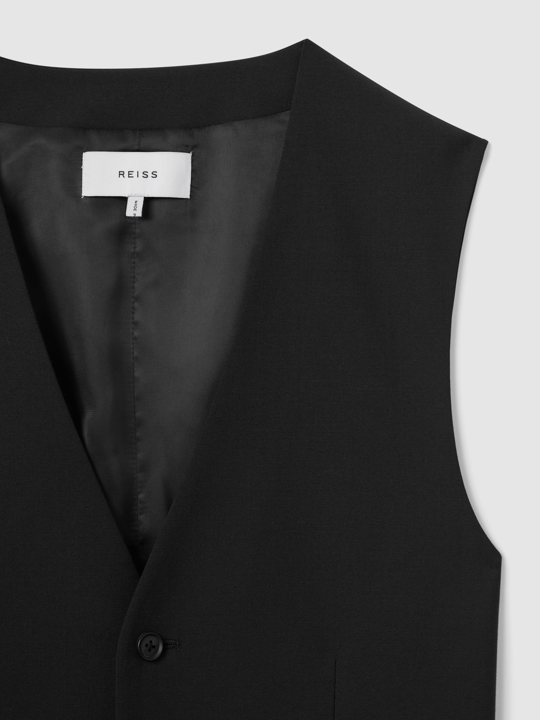Modern Fit Wool Blend Waistcoat in Black - Image 5 of 8