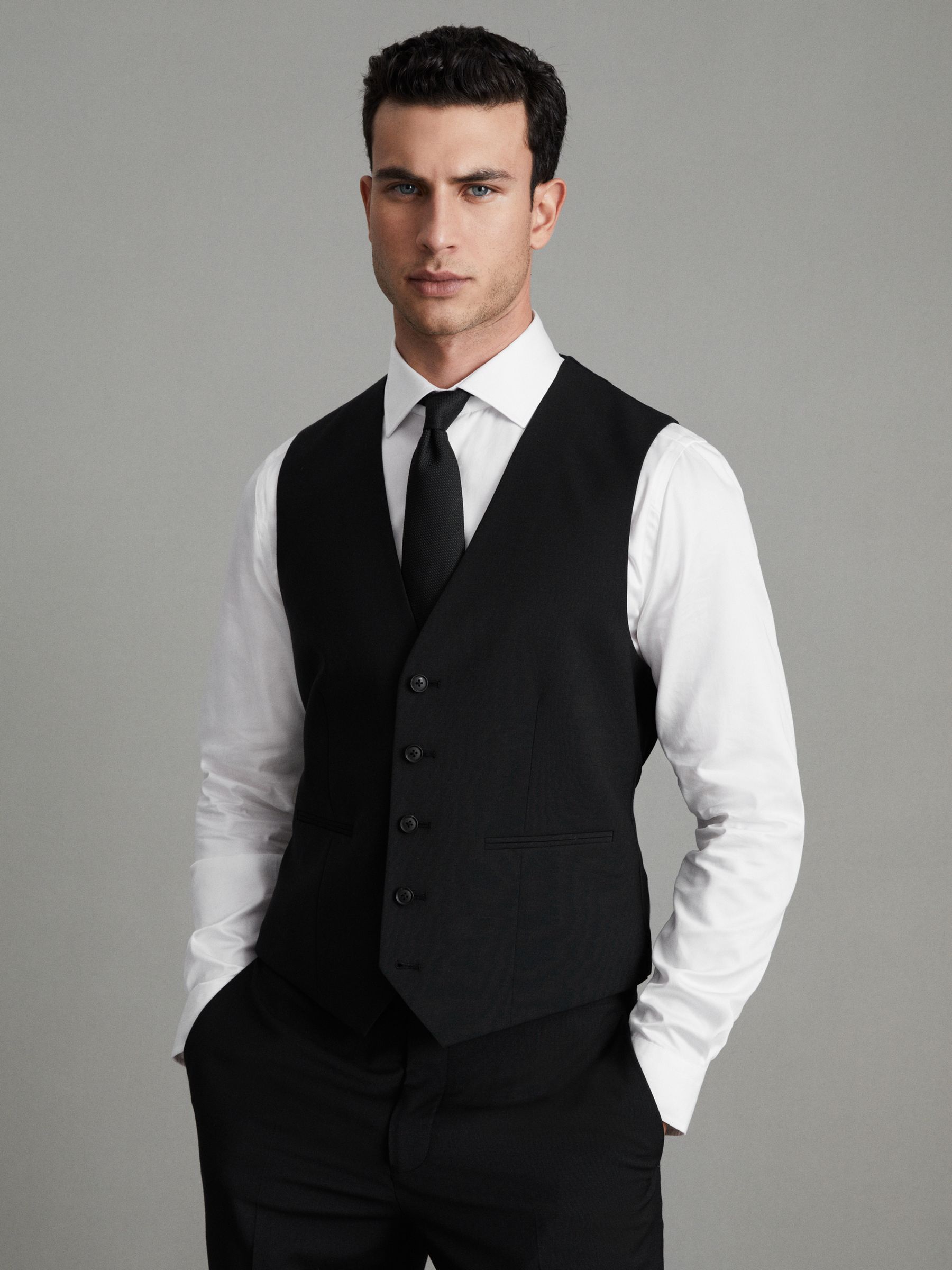 Modern Fit Wool Blend Waistcoat in Black - Image 7 of 8