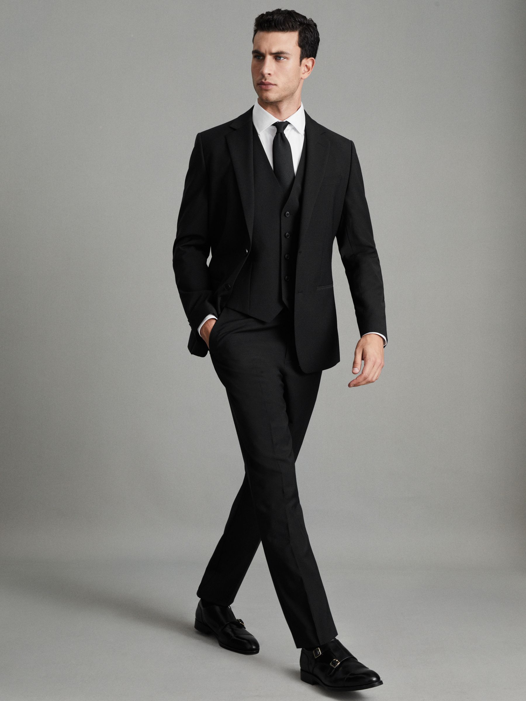 Modern Fit Wool Blend Waistcoat in Black - Image 8 of 8