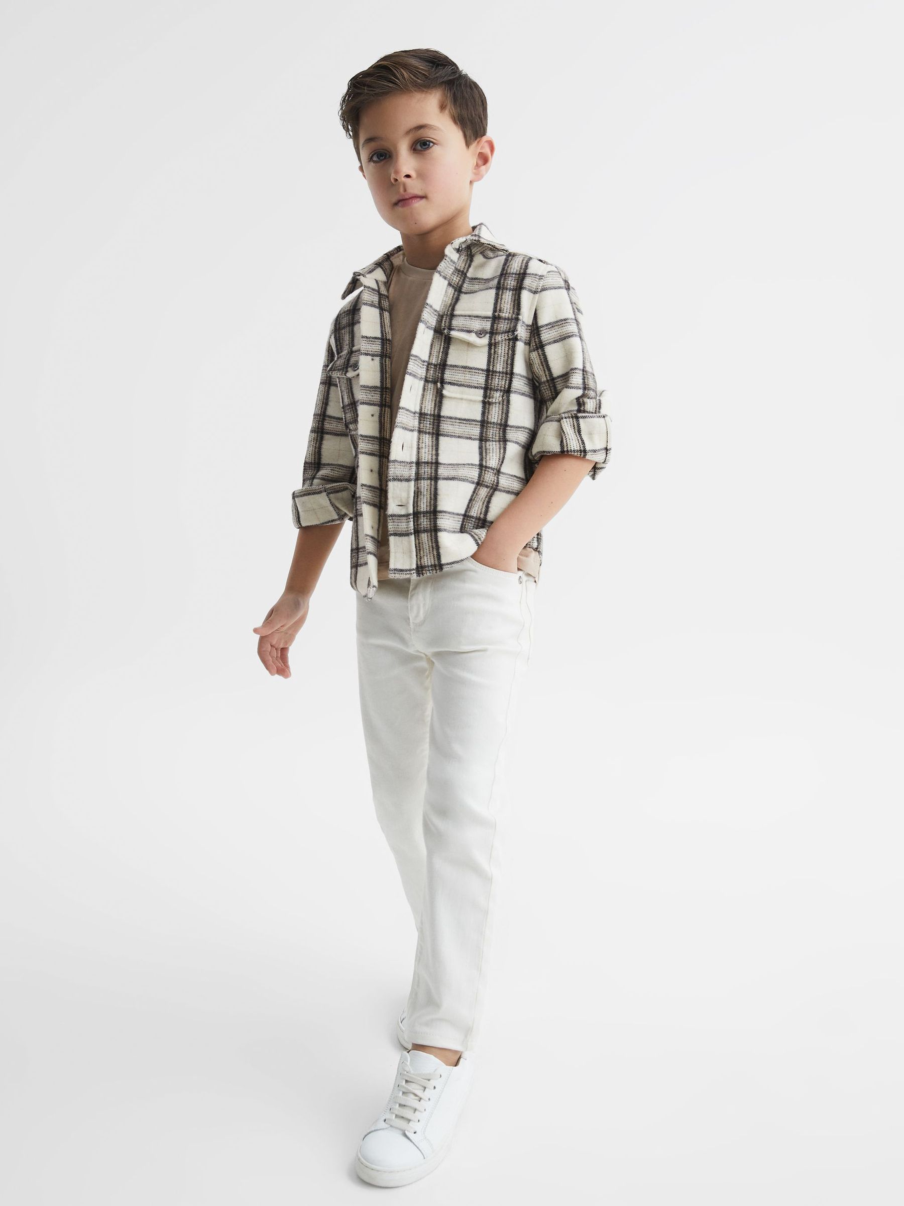 9-12 yrs Long Sleeve Brushed Check Overshirt in Camel - Image 1 of 7