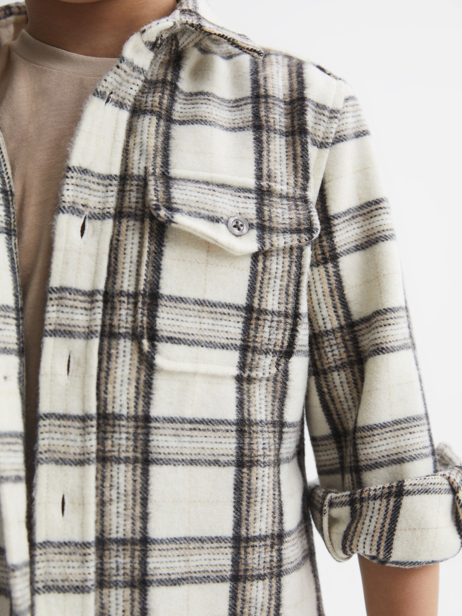 9-12 yrs Long Sleeve Brushed Check Overshirt in Camel - Image 4 of 7