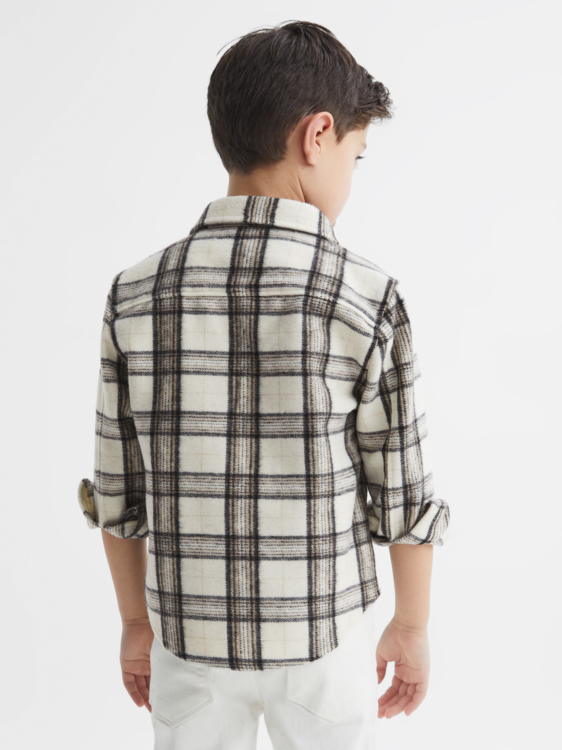 9-12 yrs Long Sleeve Brushed Check Overshirt in Camel - Image 5 of 7