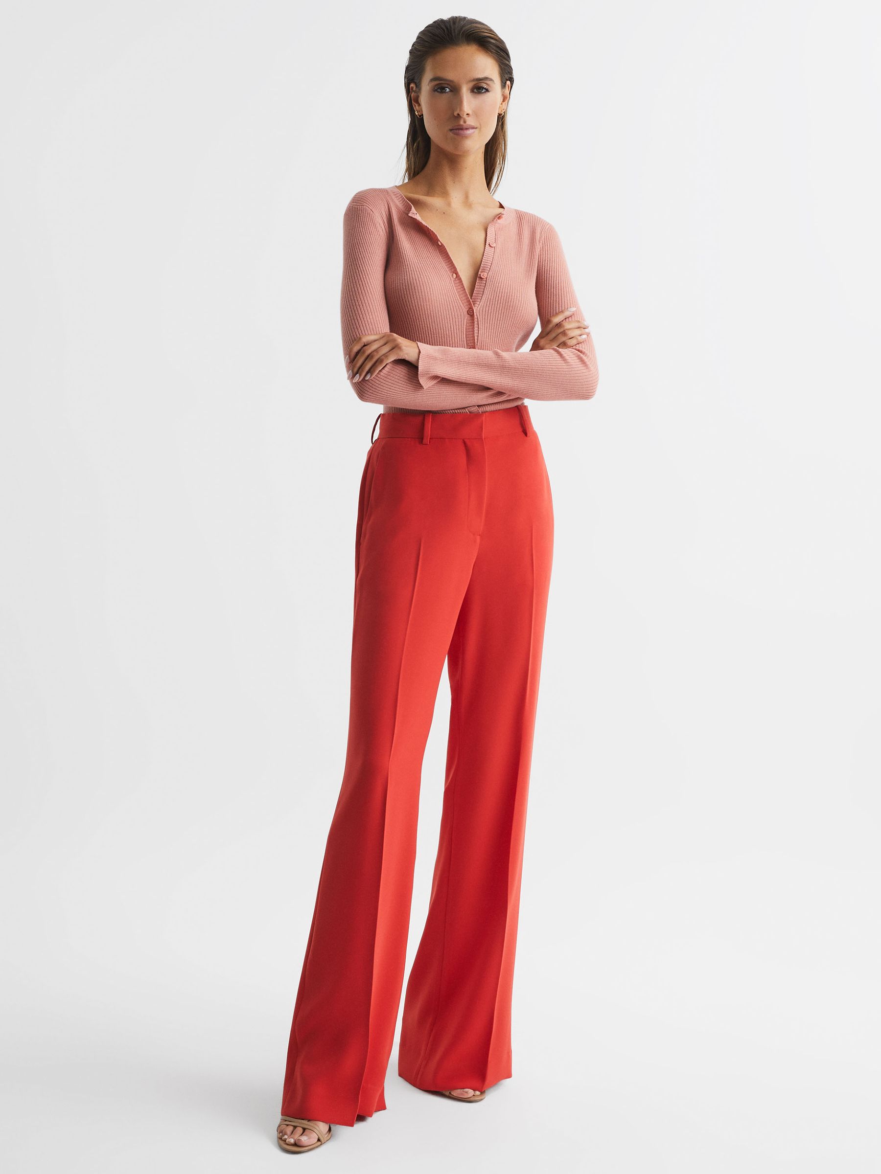 Silk Wool Blend Ribbed Cardigan in Pink - Image 3 of 5