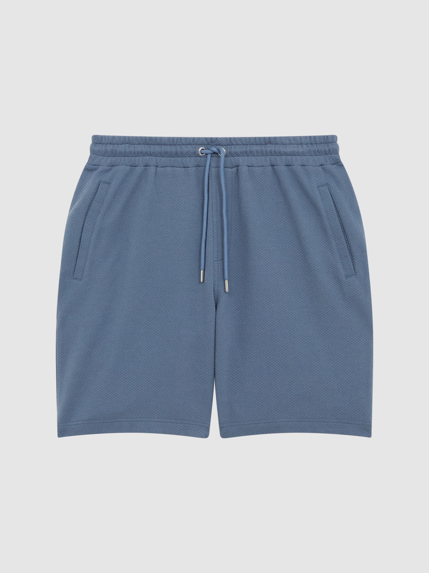 Textured Drawstring Shorts in Airforce Blue - Image 2 of 6