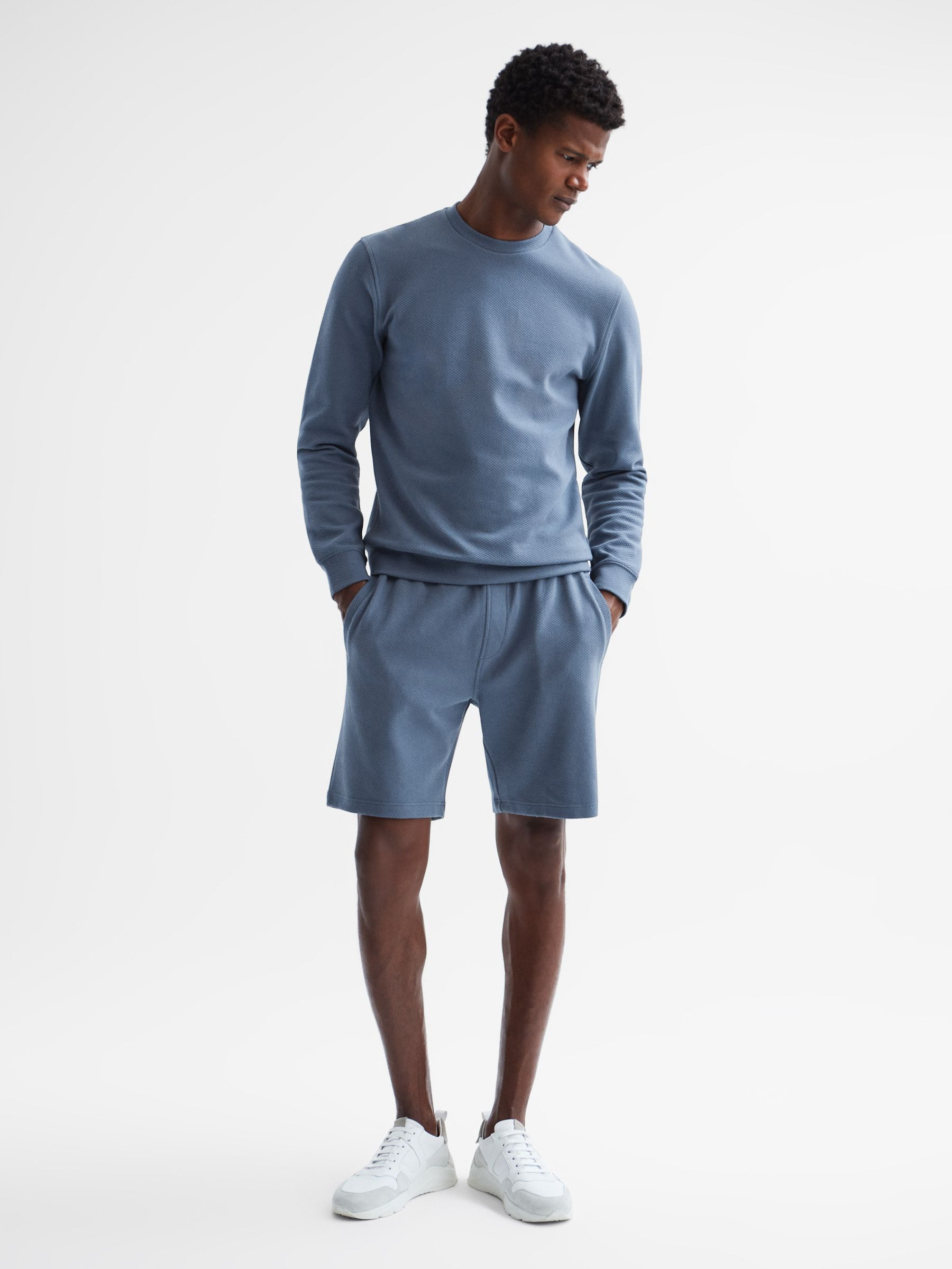 Textured Drawstring Shorts in Airforce Blue - Image 3 of 6