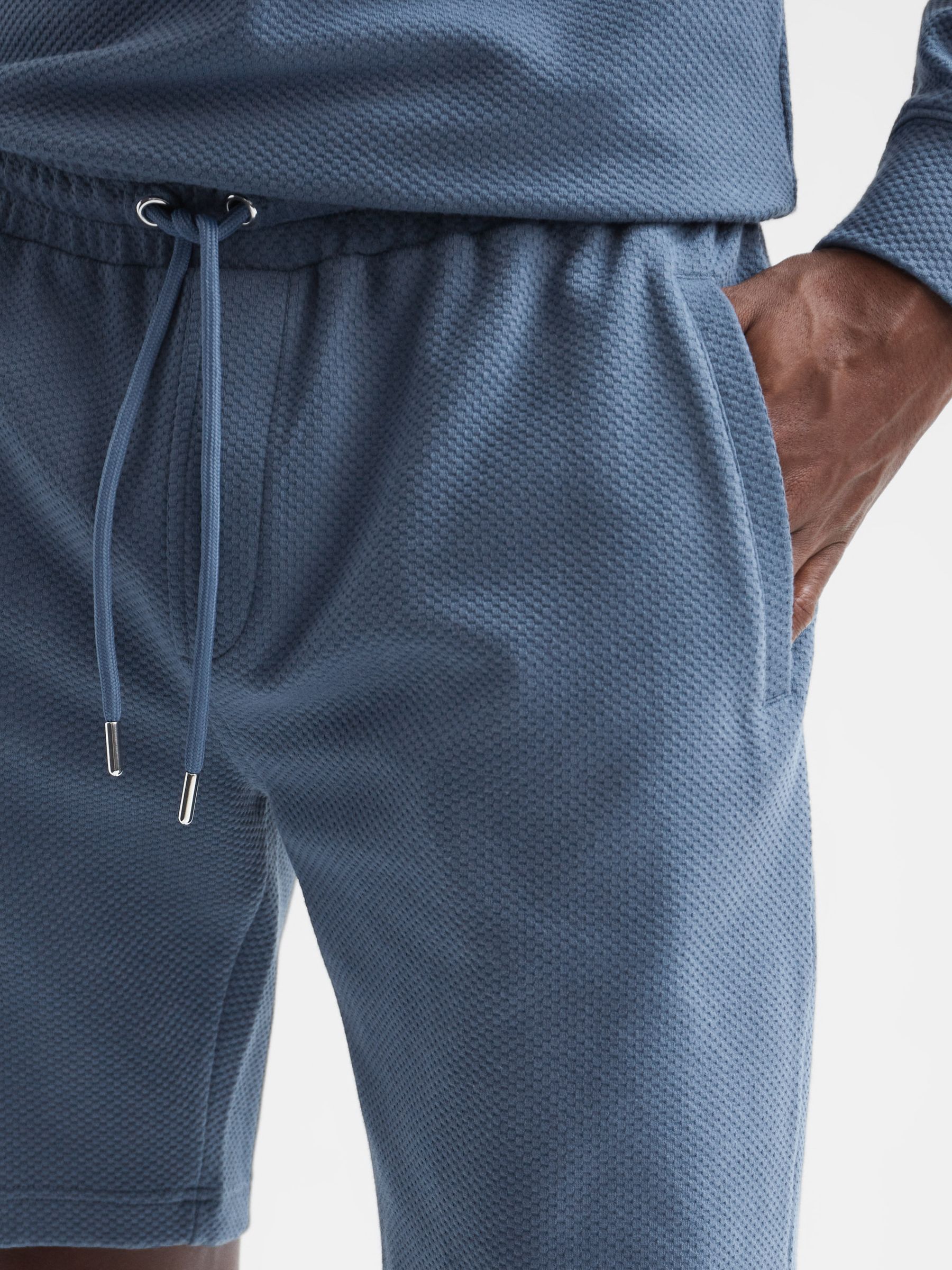 Textured Drawstring Shorts in Airforce Blue - Image 4 of 6