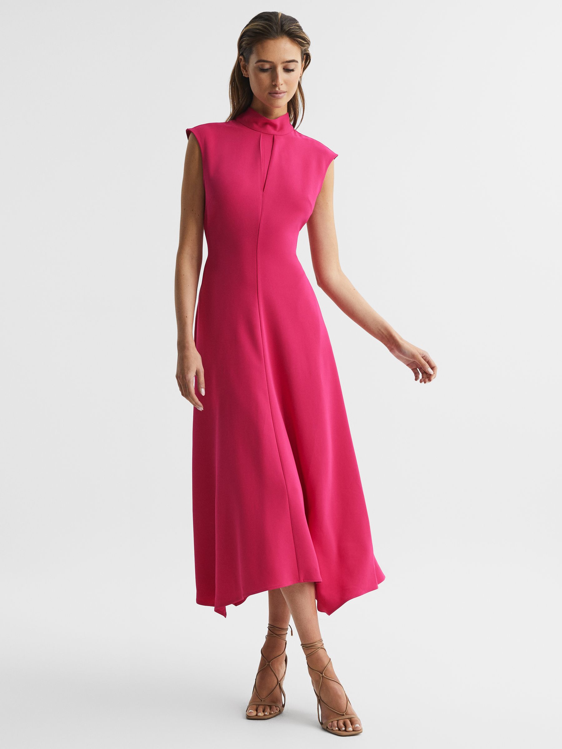 Open Back Midi Dress in Bright Pink - Image 1 of 7 Open Back Midi Dress in Bright Pink - Image 1 of 7