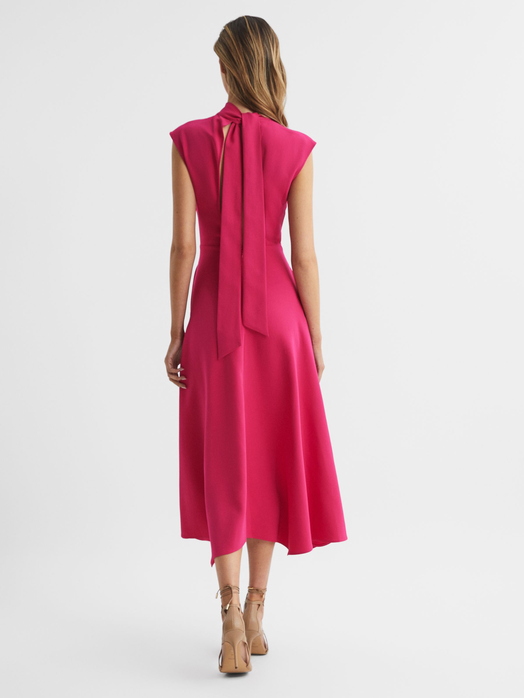 Open Back Midi Dress in Bright Pink - Image 5 of 7