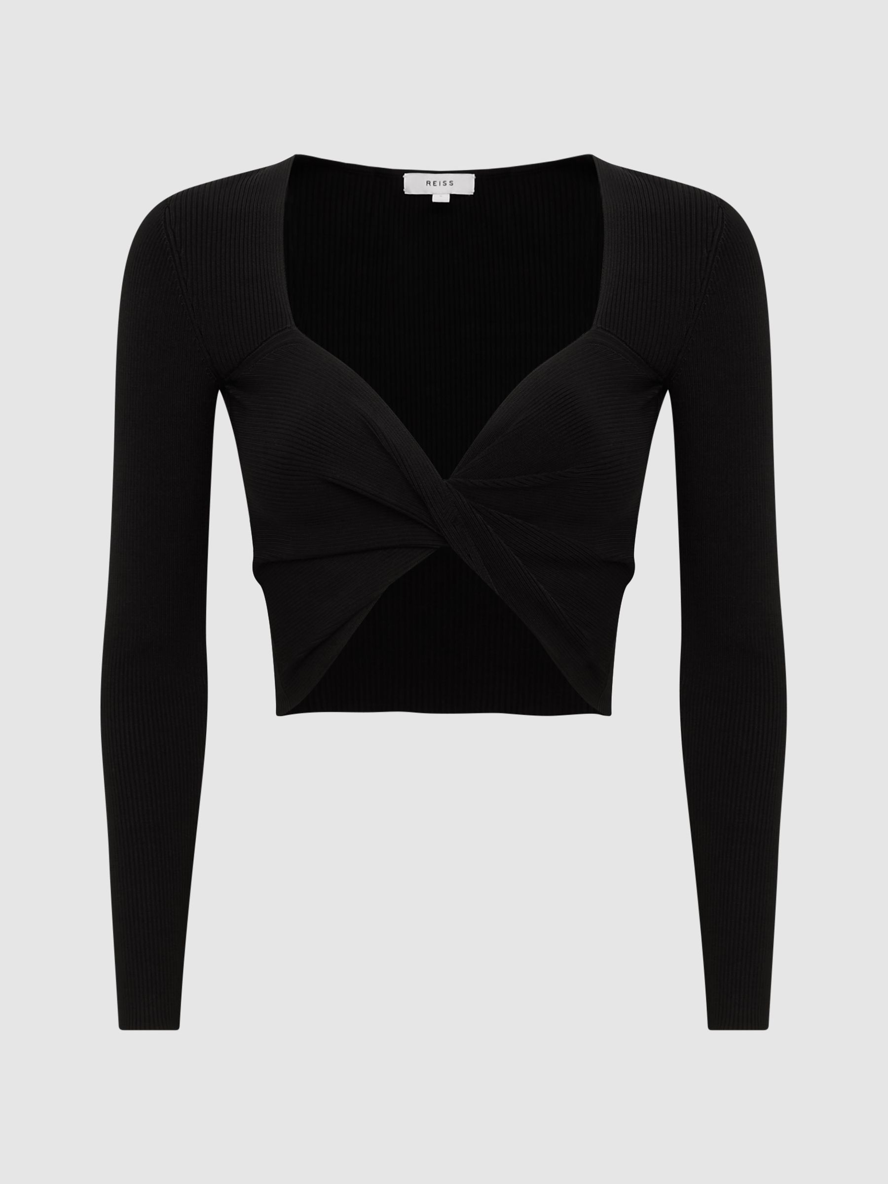 Knitted Twist Cropped Top in Black - Image 2 of 5