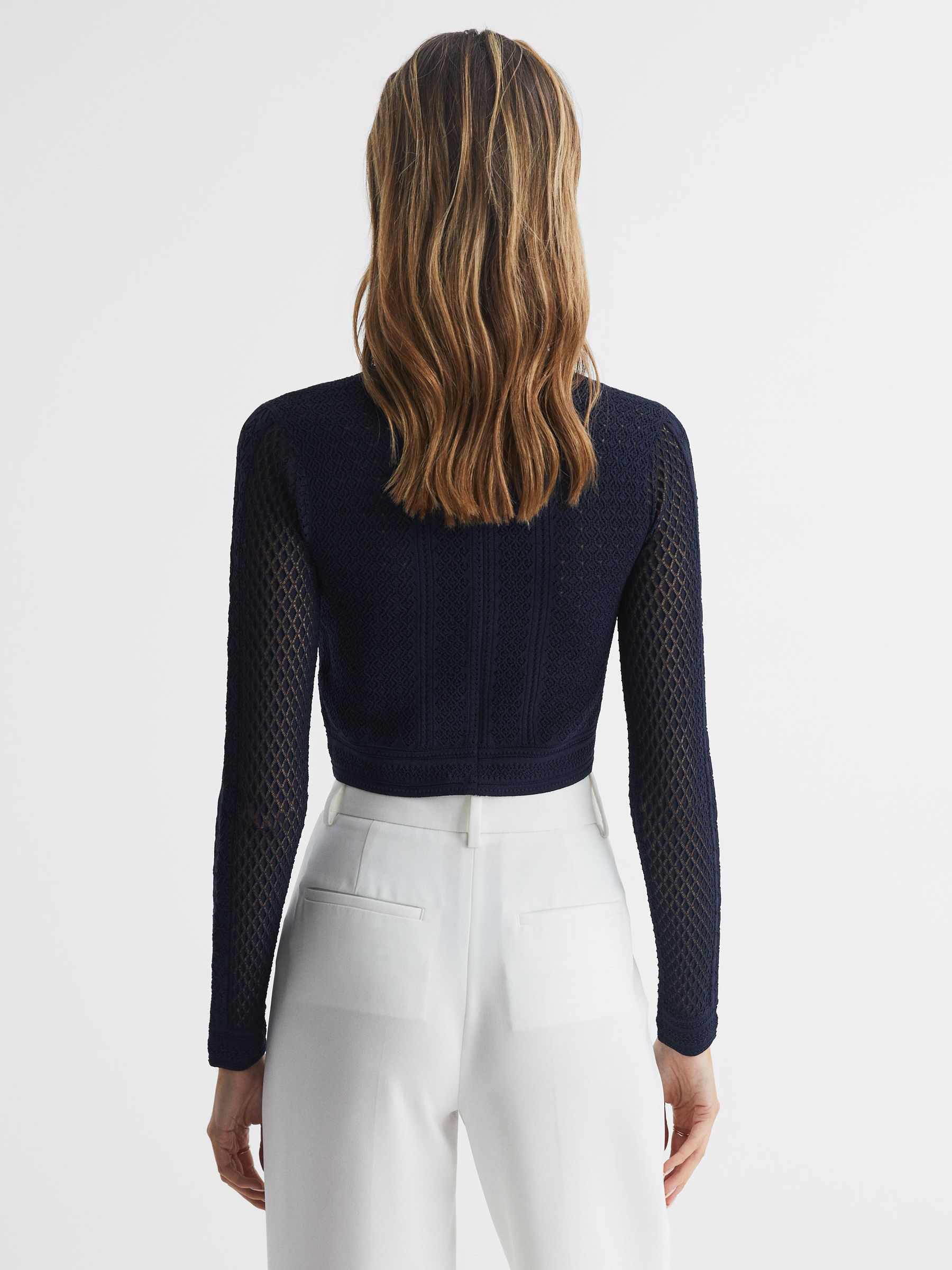 Long Sleeve Crochet Jumper in Navy - Image 5 of 5