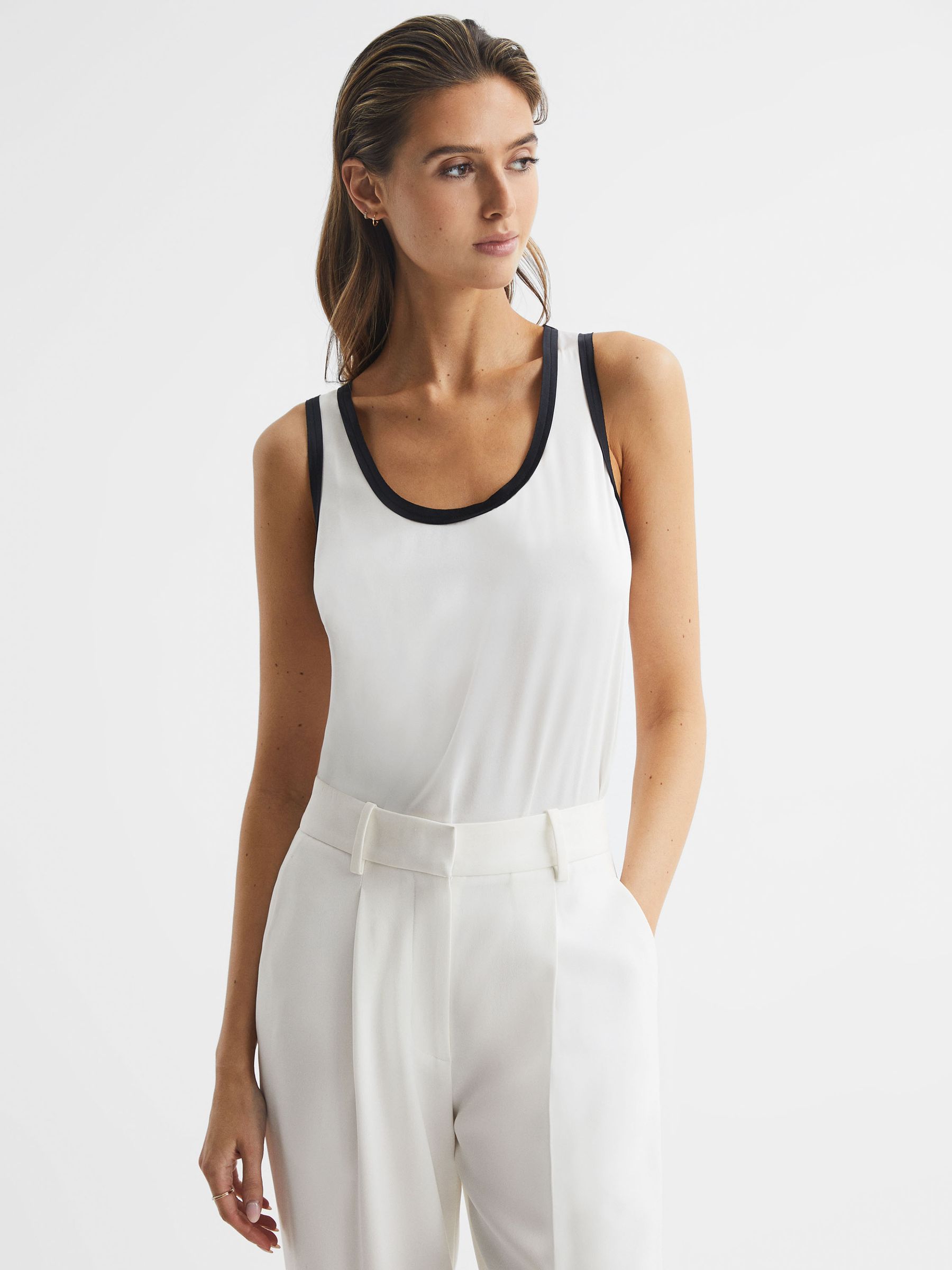 Silk Front Vest in Ivory/Black - Image 1 of 6
