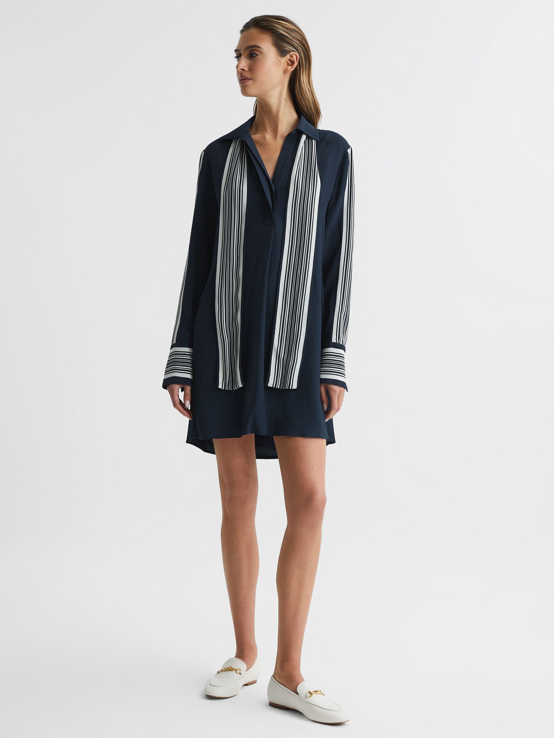 Side Stripe Mini Dress in Navy - Image 1 of 8