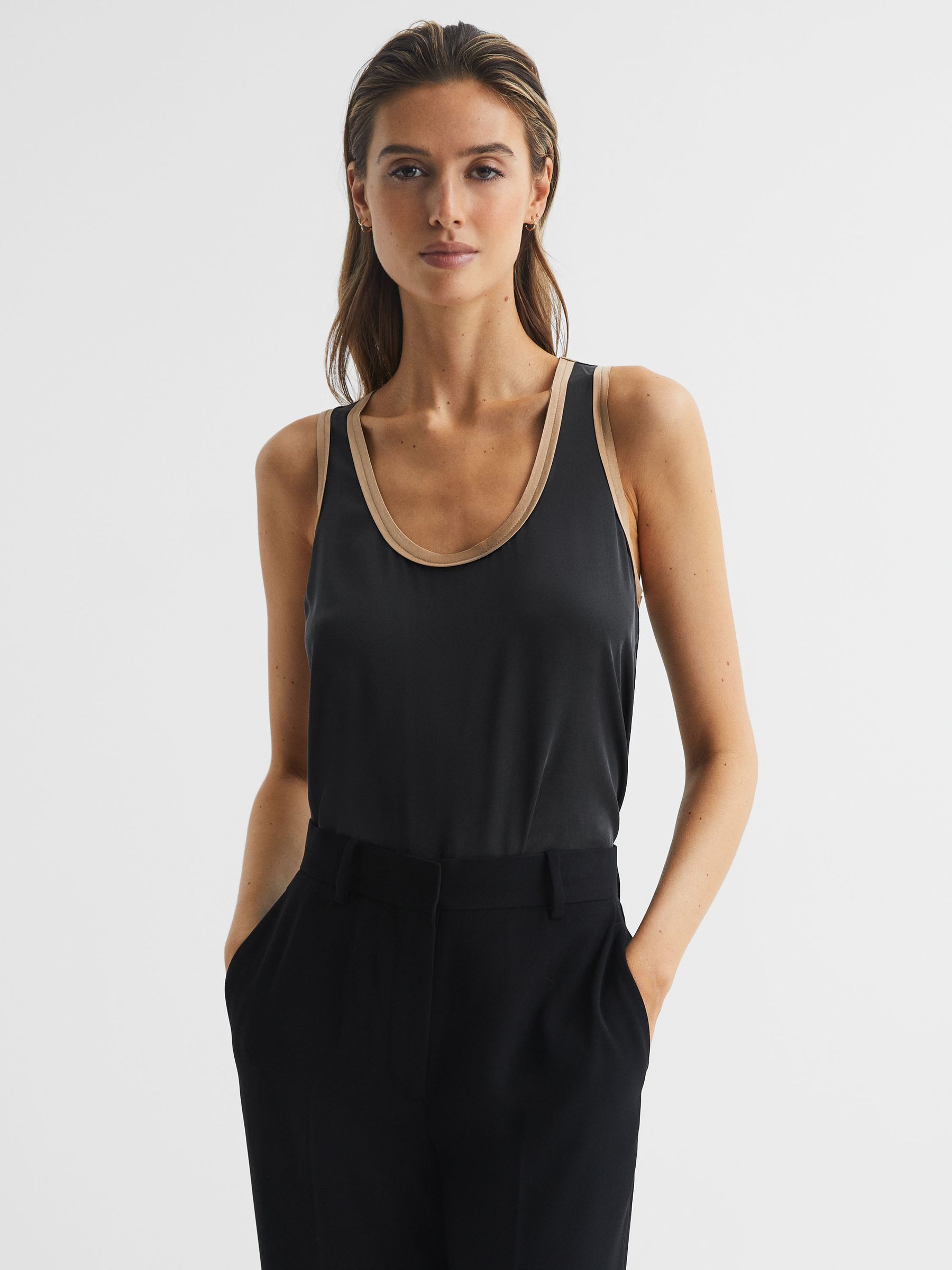 Silk Front Vest in Black/Camel - Image 7 of 7