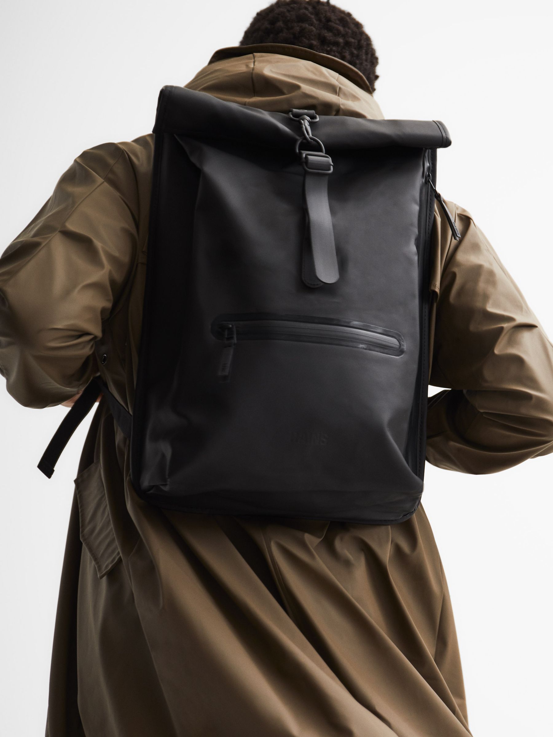 Reiss Rains Roll Top Rucksack in Black | REISS
