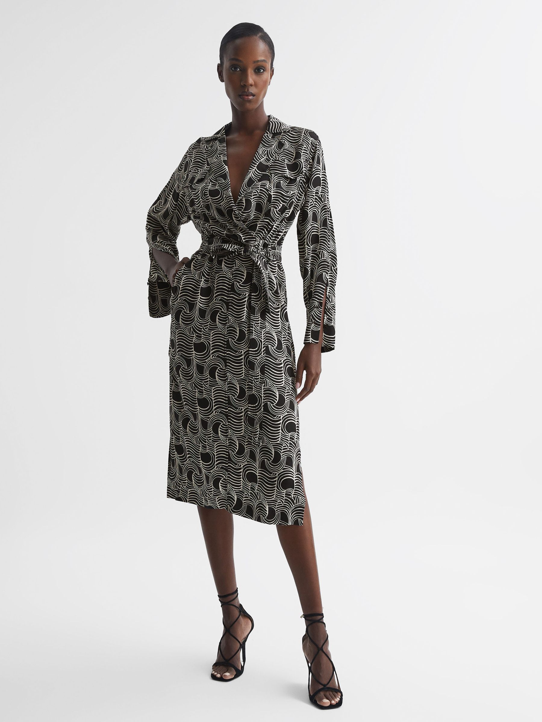 Swirl Print Midi Dress in Cream/Black - Image 1 of 7