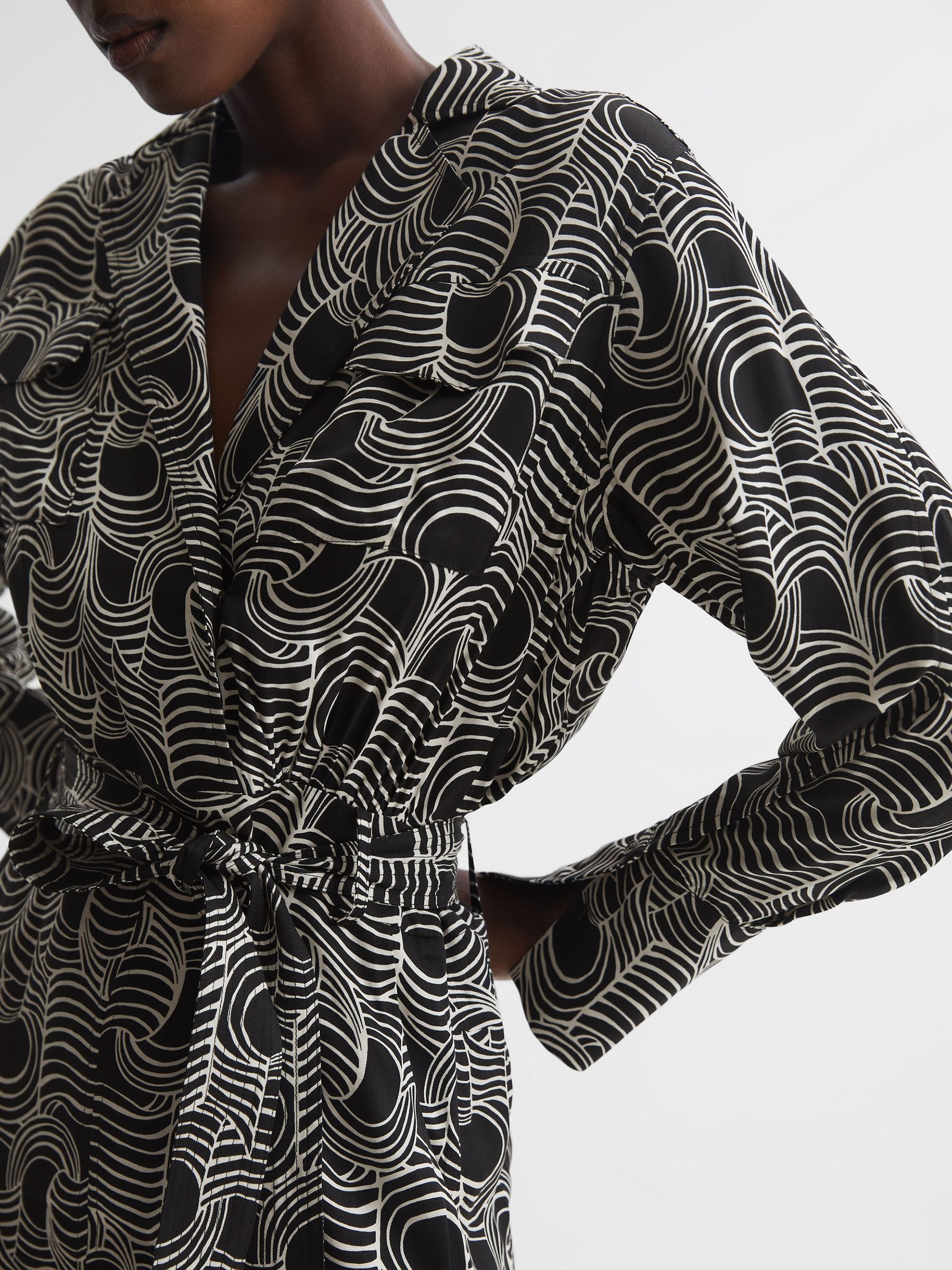 Swirl Print Midi Dress in Cream/Black - Image 4 of 7