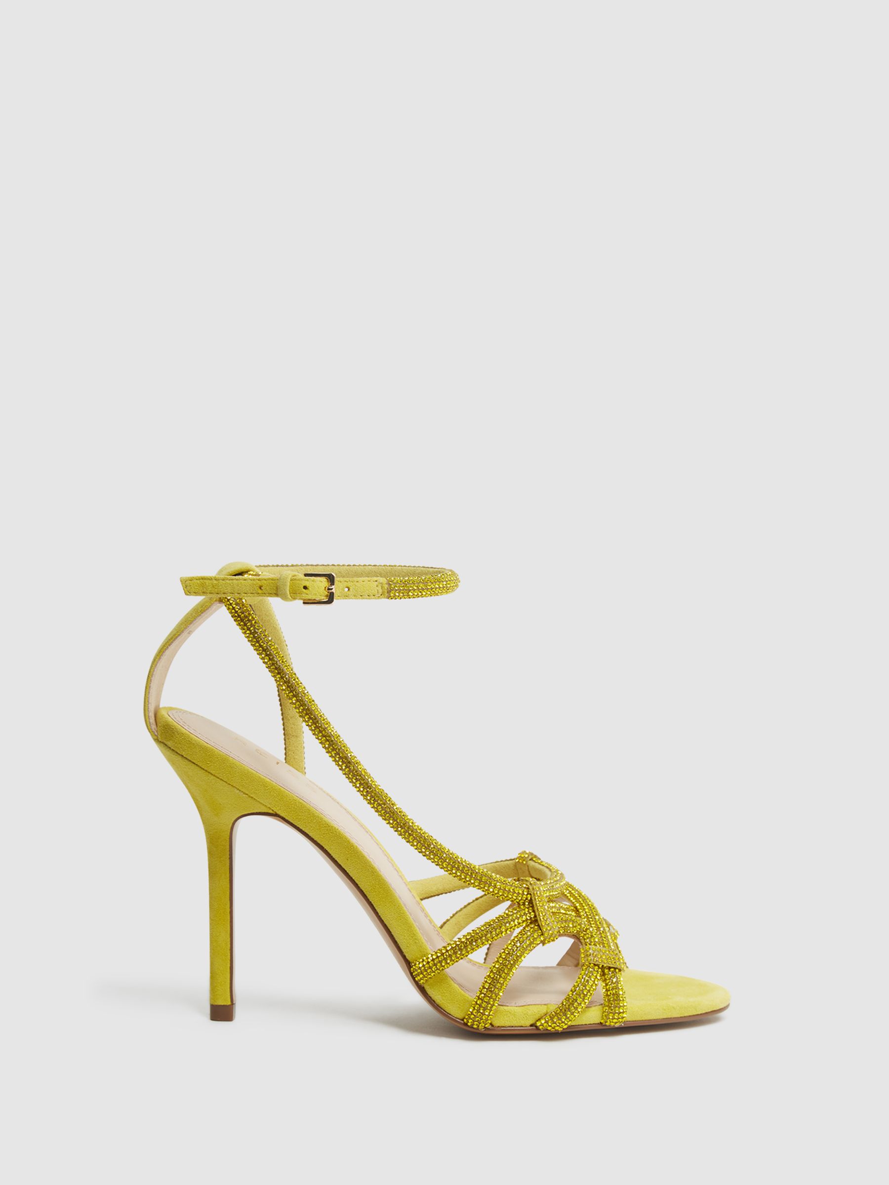 Embellished Heeled Sandals in Yellow - Image 1 of 6 Embellished Heeled Sandals in Yellow - Image 1 of 6