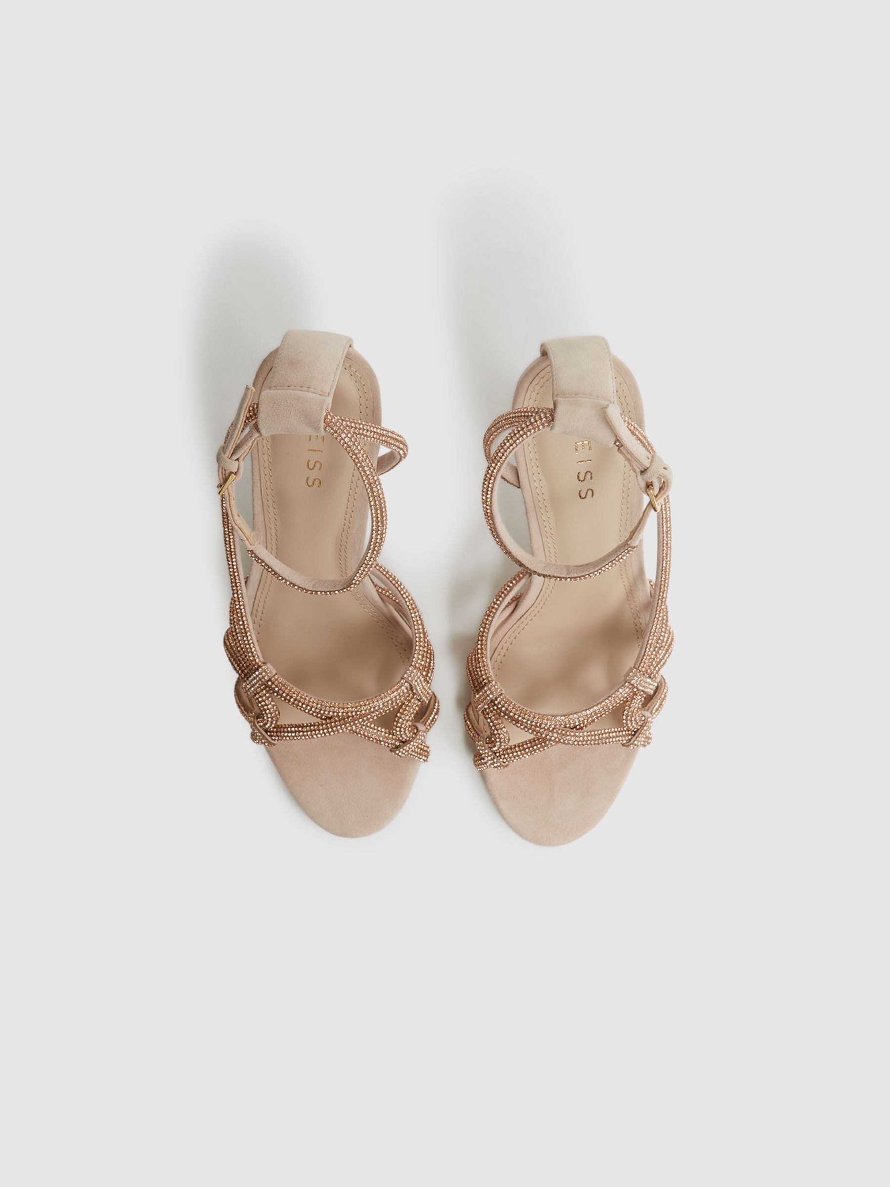 Embellished Heeled Sandals in Nude - Image 4 of 6