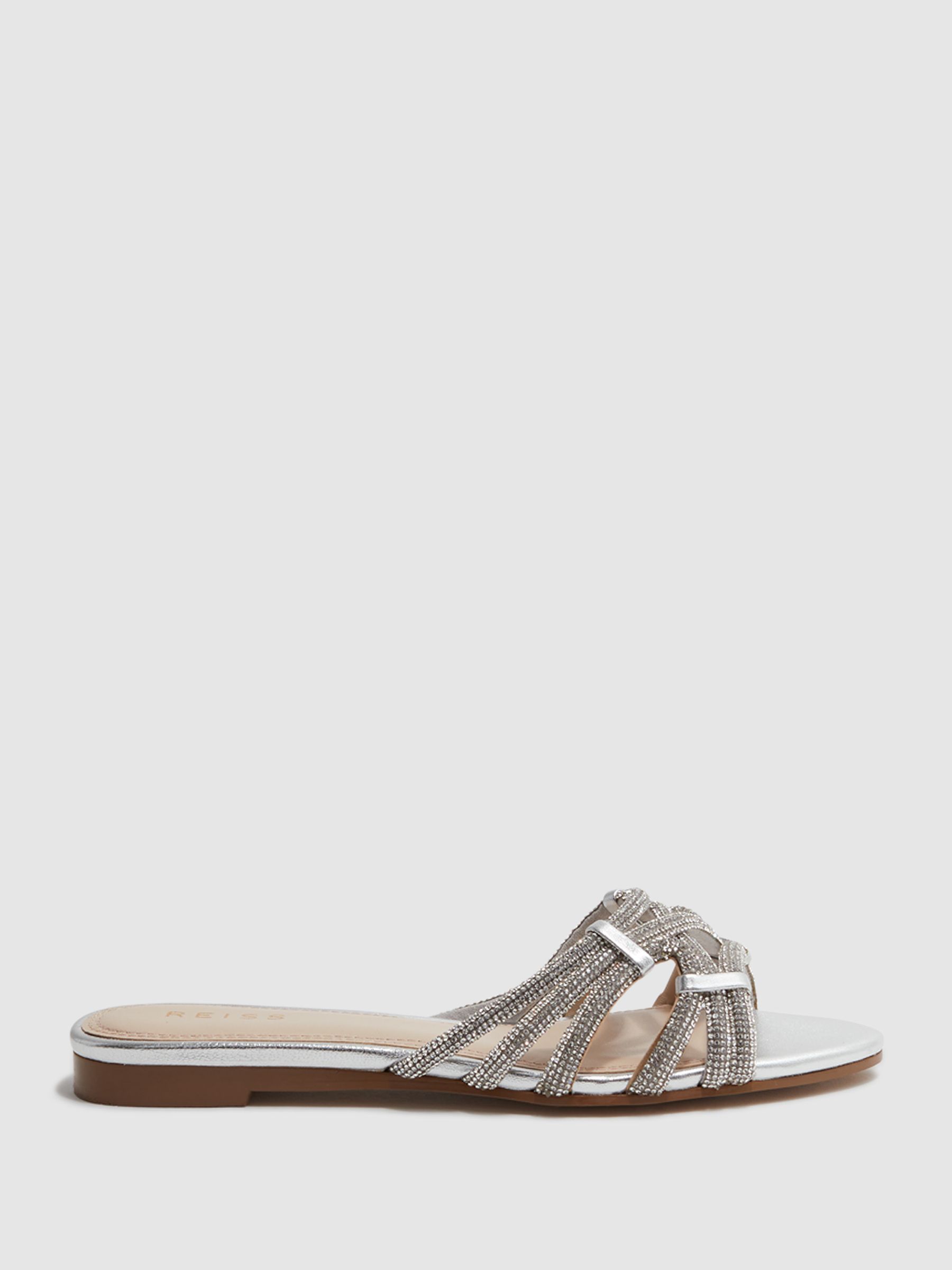 Embellished Flat Sandals in Silver - Image 1 of 5