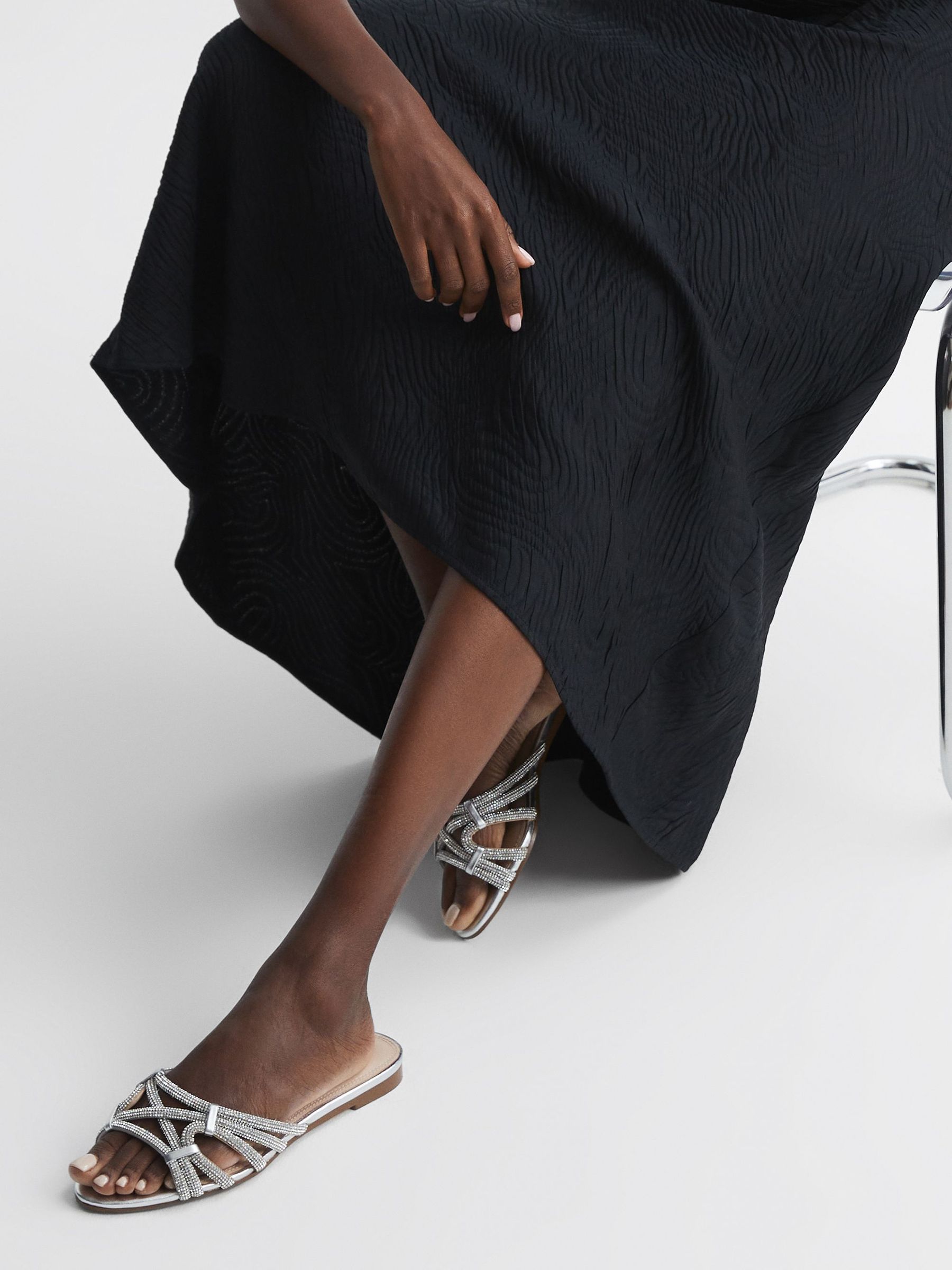 Embellished Flat Sandals in Silver - Image 2 of 5