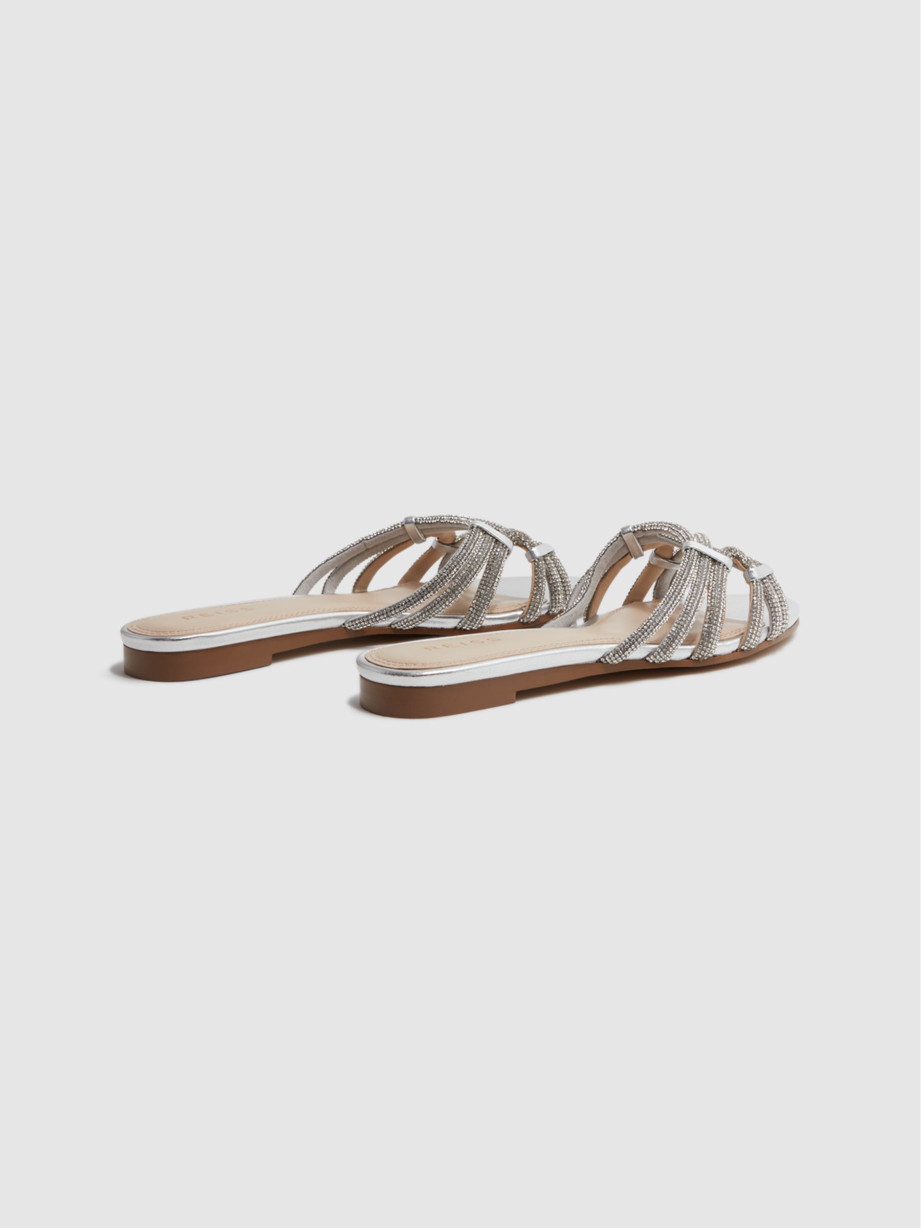 Embellished Flat Sandals in Silver - Image 4 of 5