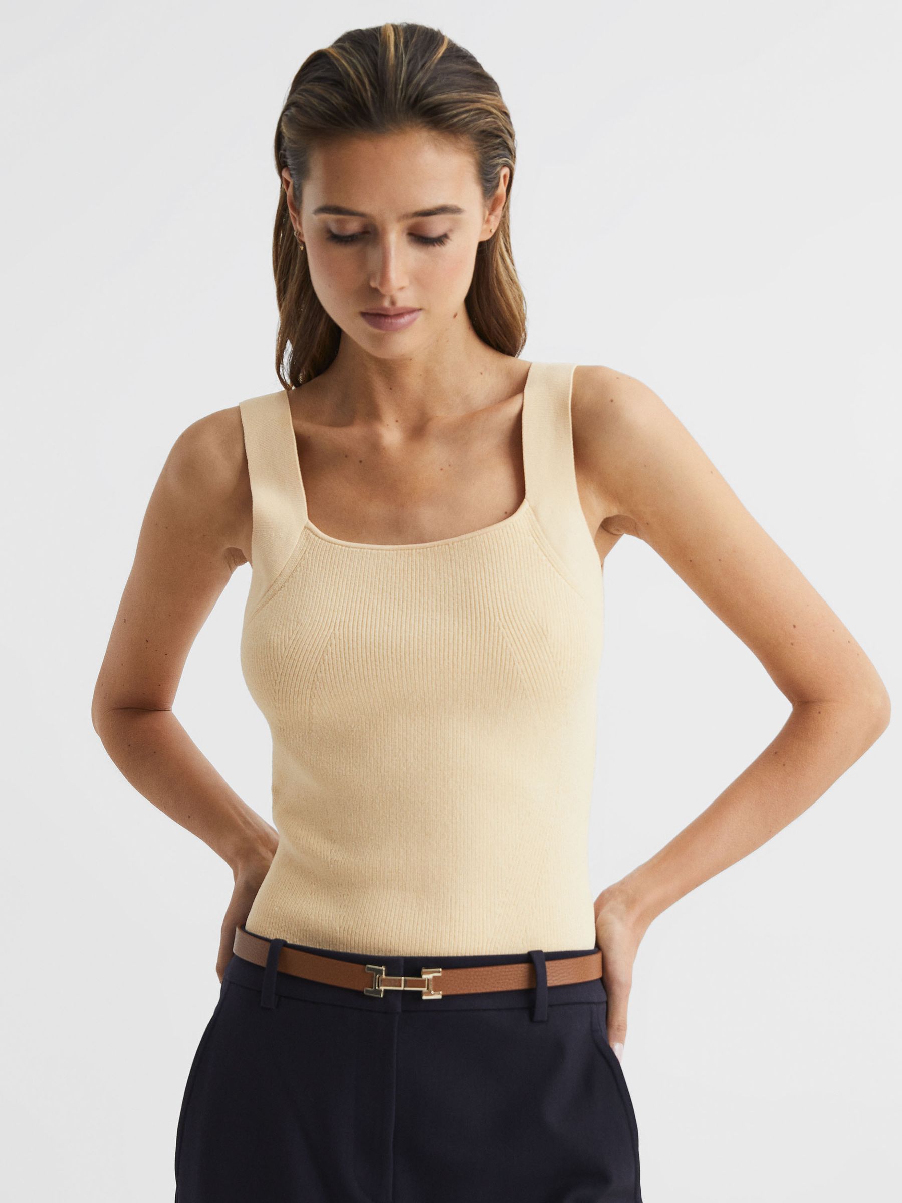 Square Neck Ribbed Vest in Lemon - Image 1 of 7 Square Neck Ribbed Vest in Lemon - Image 1 of 7