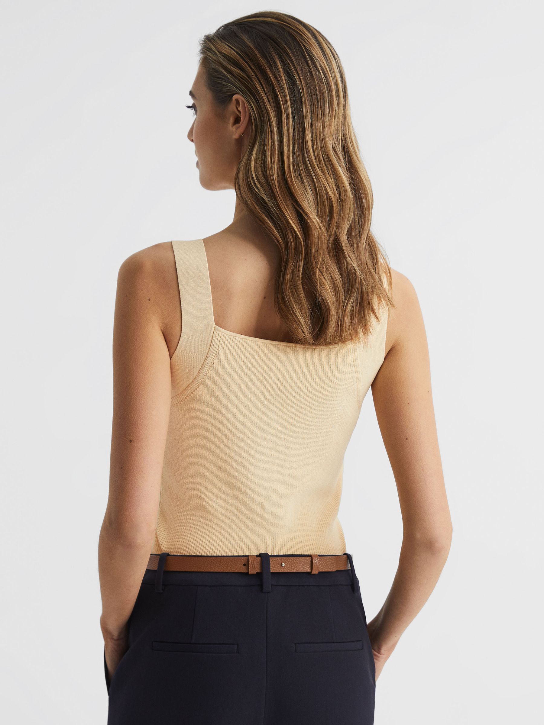 Square Neck Ribbed Vest in Lemon - Image 5 of 7