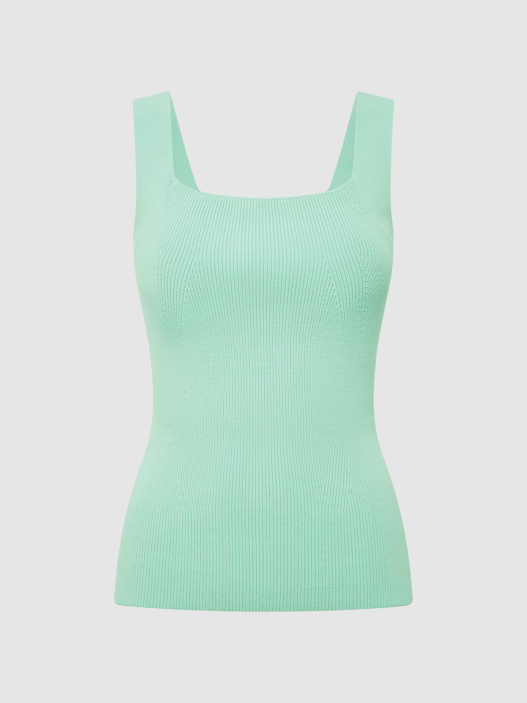 Square Neck Ribbed Vest in Mint - Image 2 of 6 Square Neck Ribbed Vest in Mint - Image 2 of 6