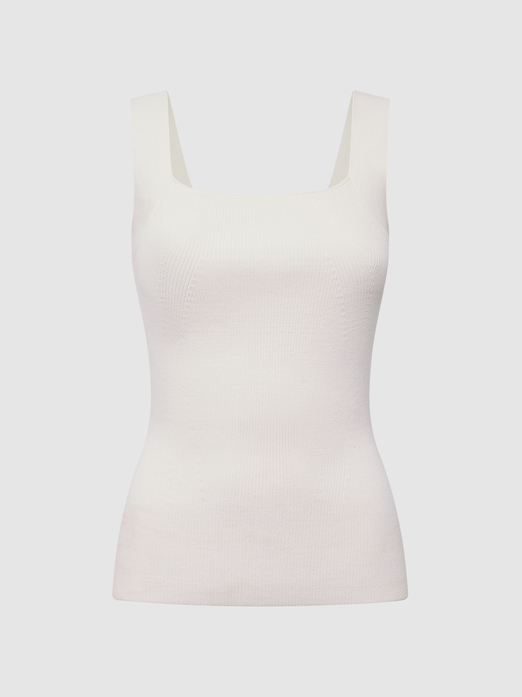 Square Neck Ribbed Vest in White - Image 2 of 6