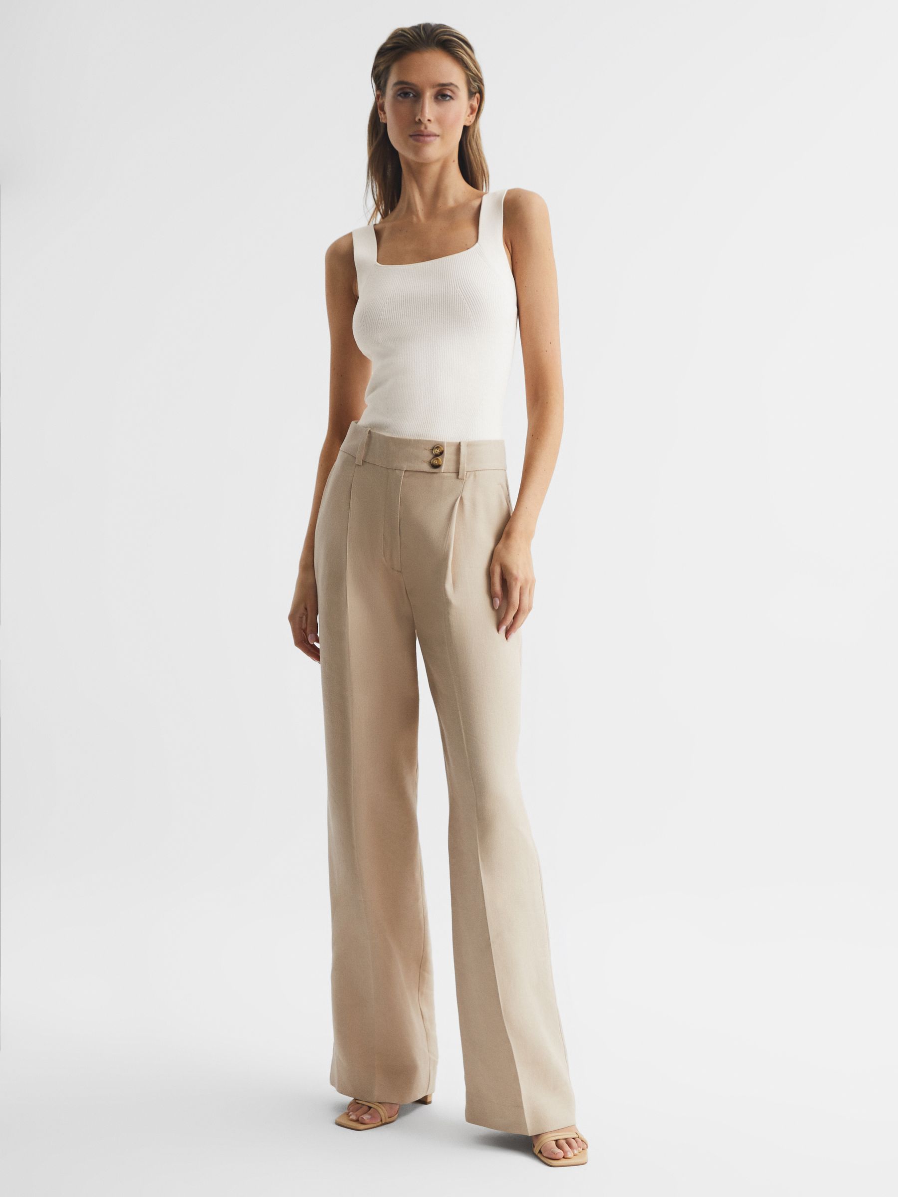 Square Neck Ribbed Vest in White - Image 3 of 6
