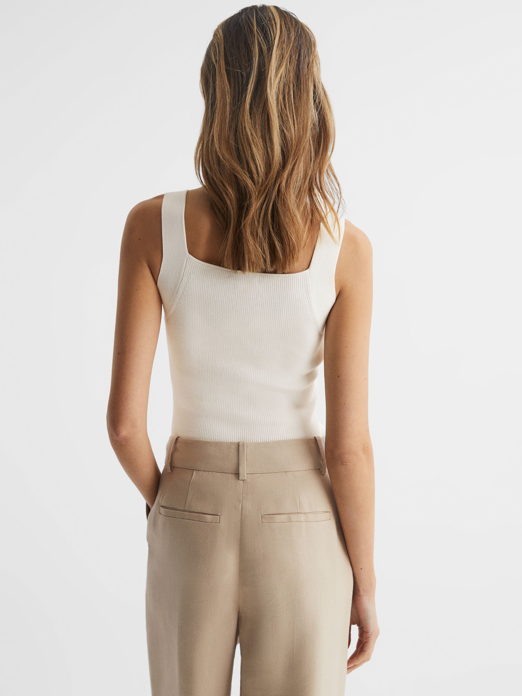 Square Neck Ribbed Vest in White - Image 5 of 6