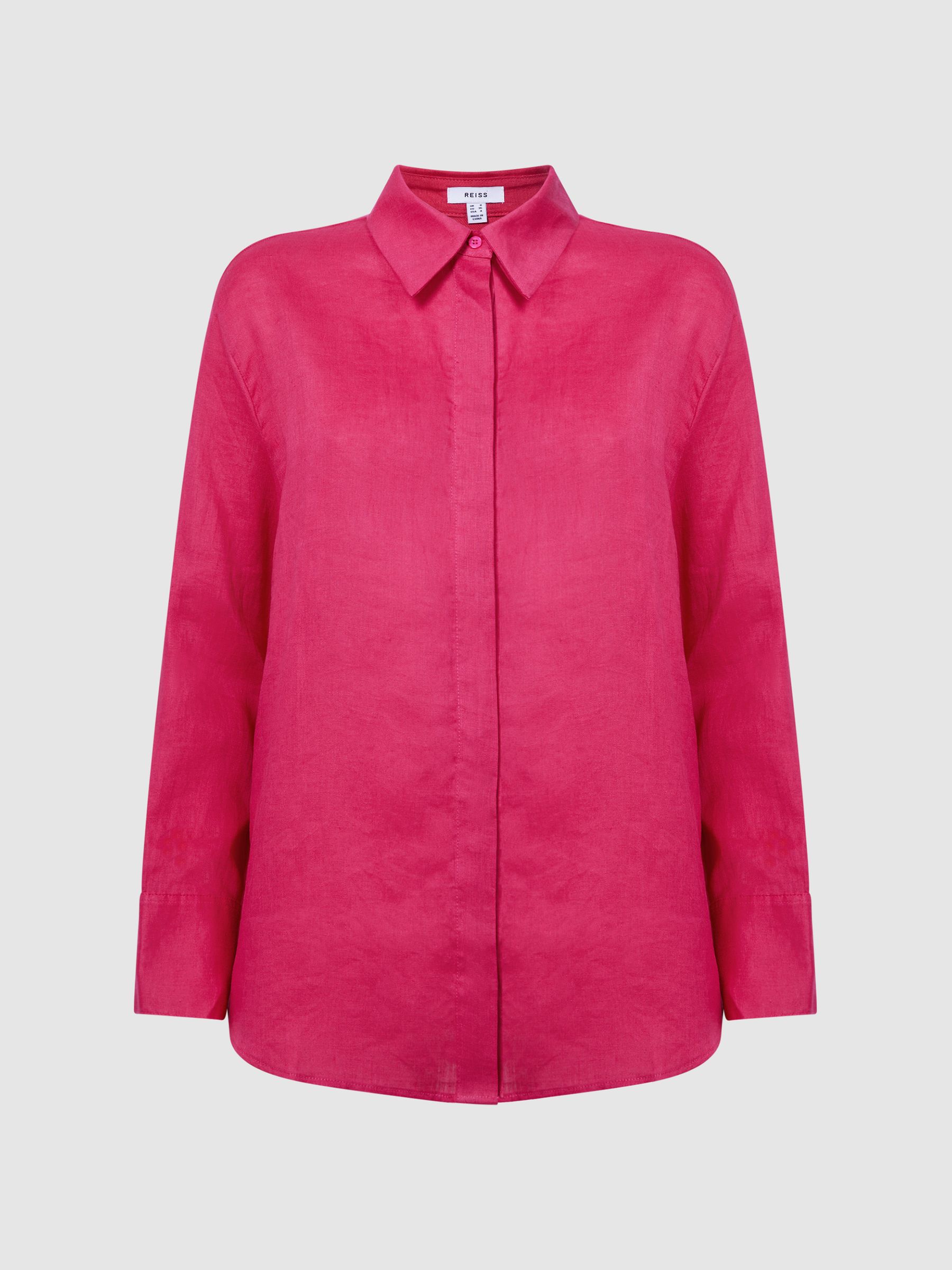 Oversized Linen Shirt in Fuschia - Image 2 of 6