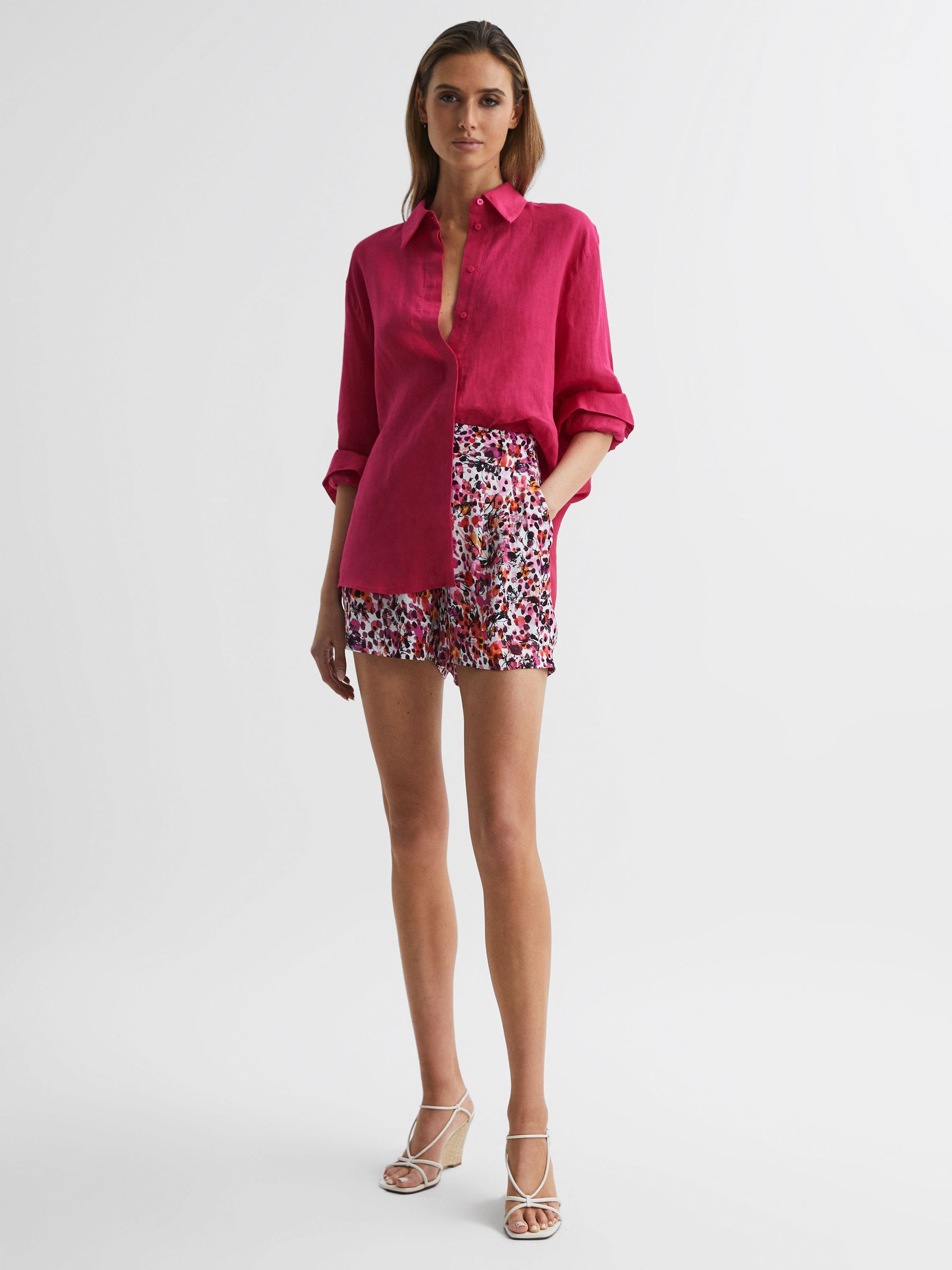 Oversized Linen Shirt in Fuschia - Image 3 of 6