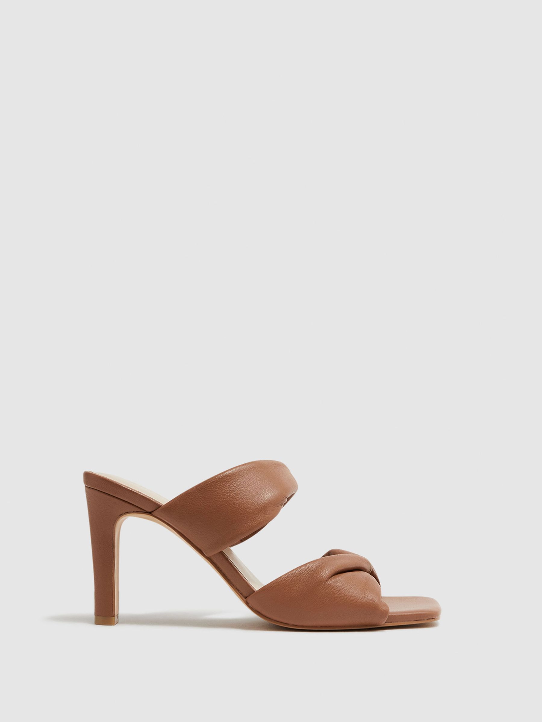 Slip on Leather Sandal Heels in Tan - Image 1 of 6