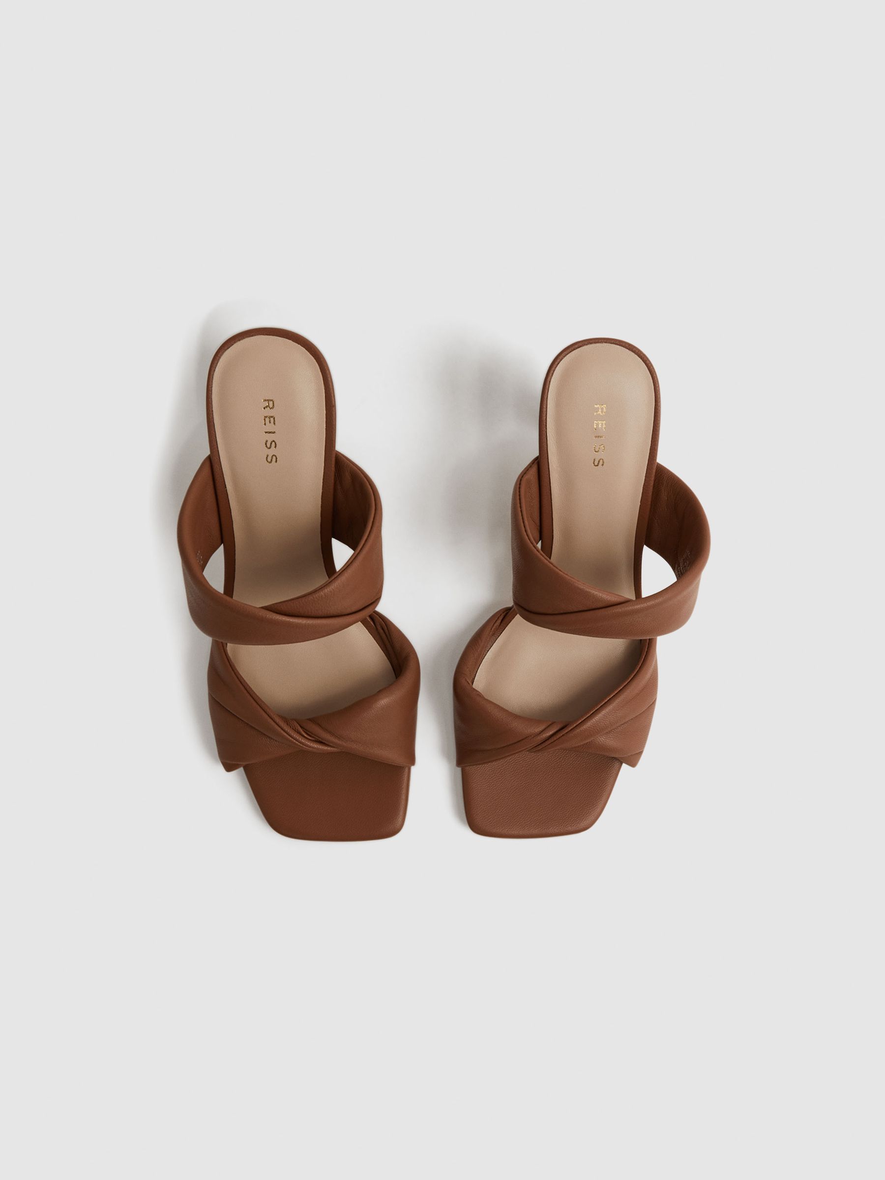 Slip on Leather Sandal Heels in Tan - Image 3 of 6